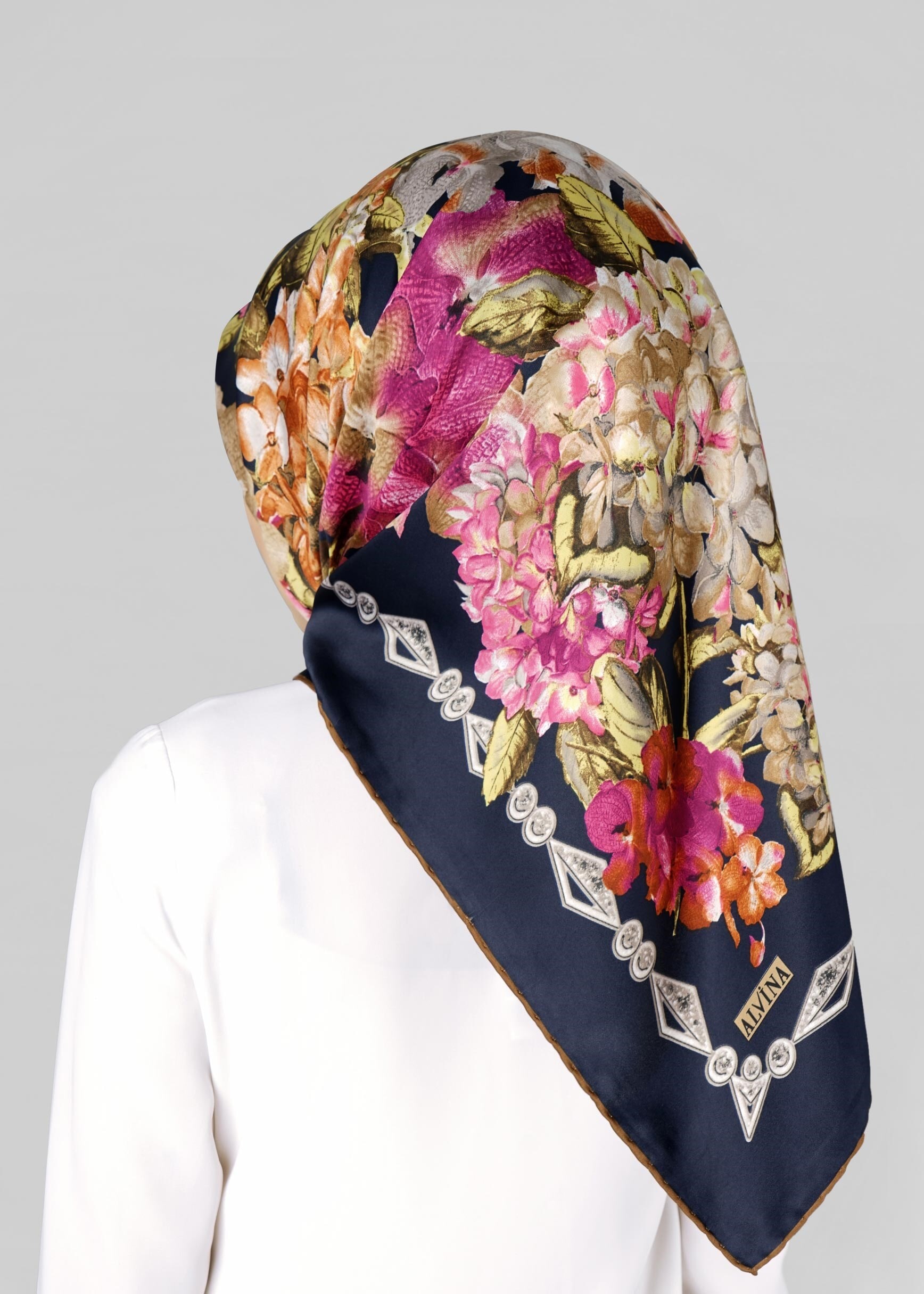 Tesettür giyim LACİVERT 12769 ALVİNA DESENLİ EŞARP