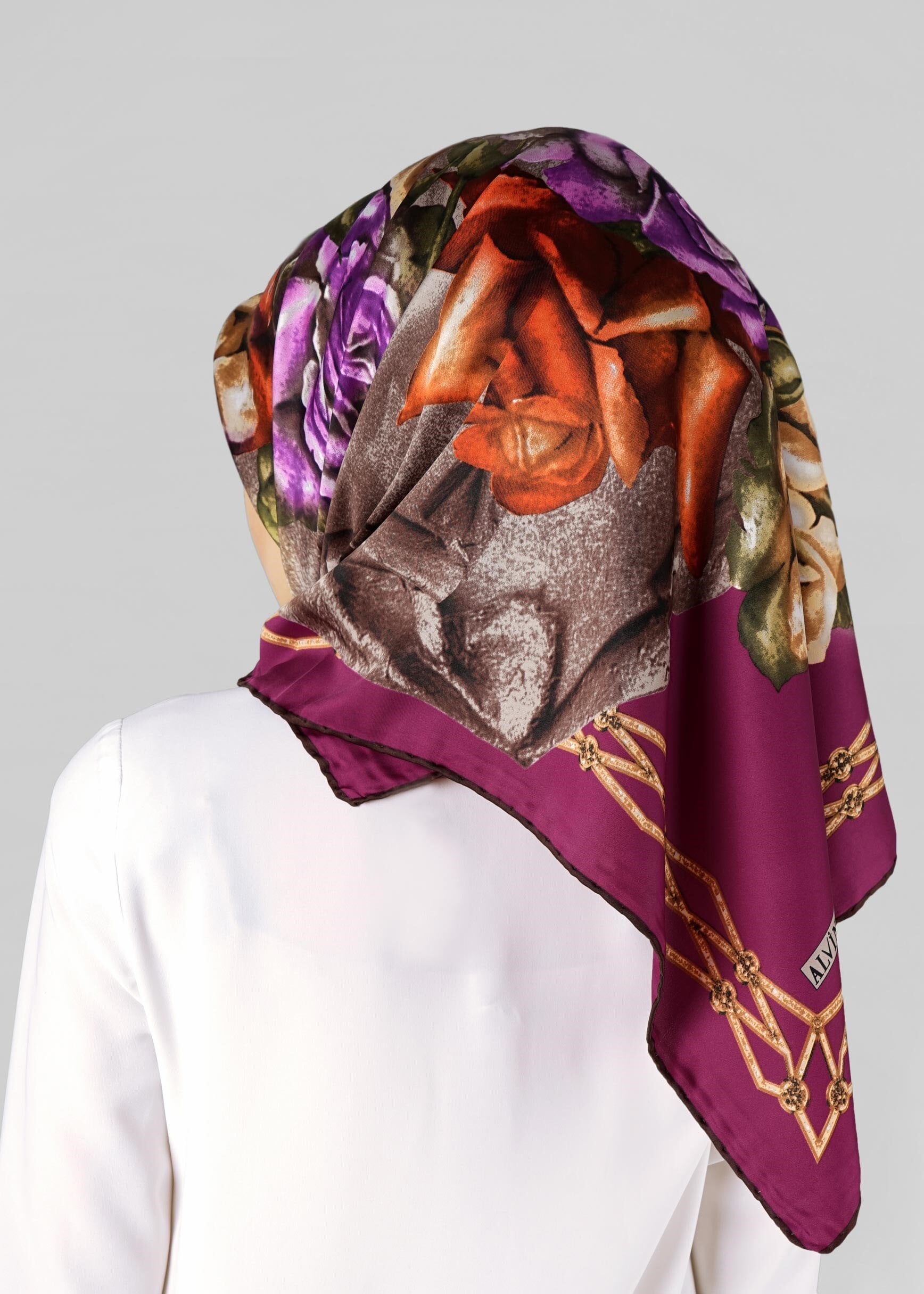 Tesettür giyim FUŞYA 12770 ALVİNA DESENLİ EŞARP
