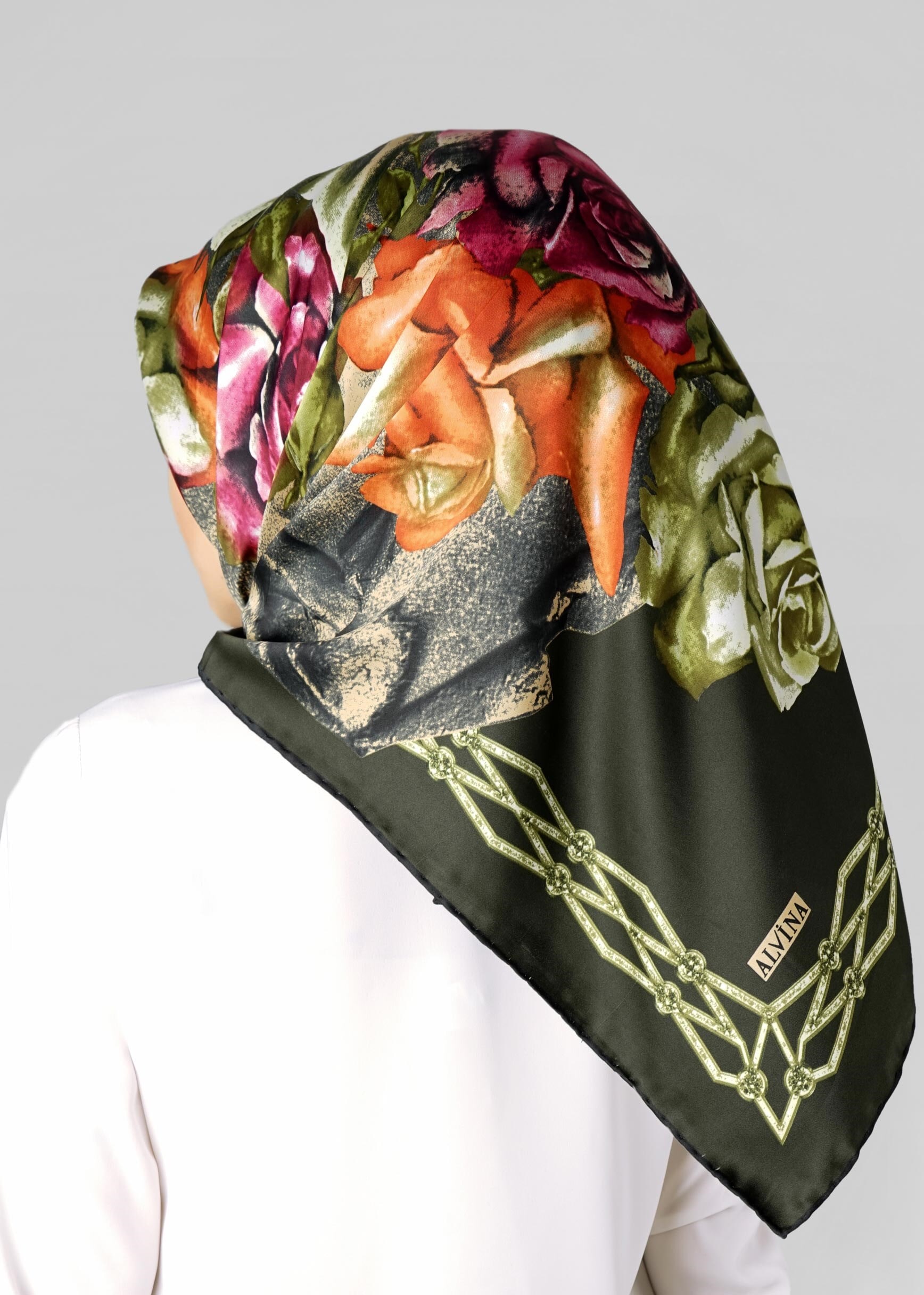 Tesettür giyim HAKİ 12770 ALVİNA DESENLİ EŞARP