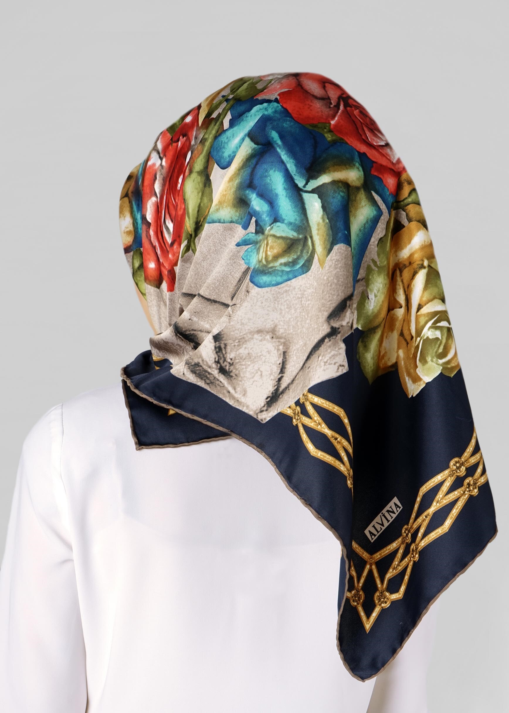 Tesettür giyim LACİVERT 12770 ALVİNA DESENLİ EŞARP