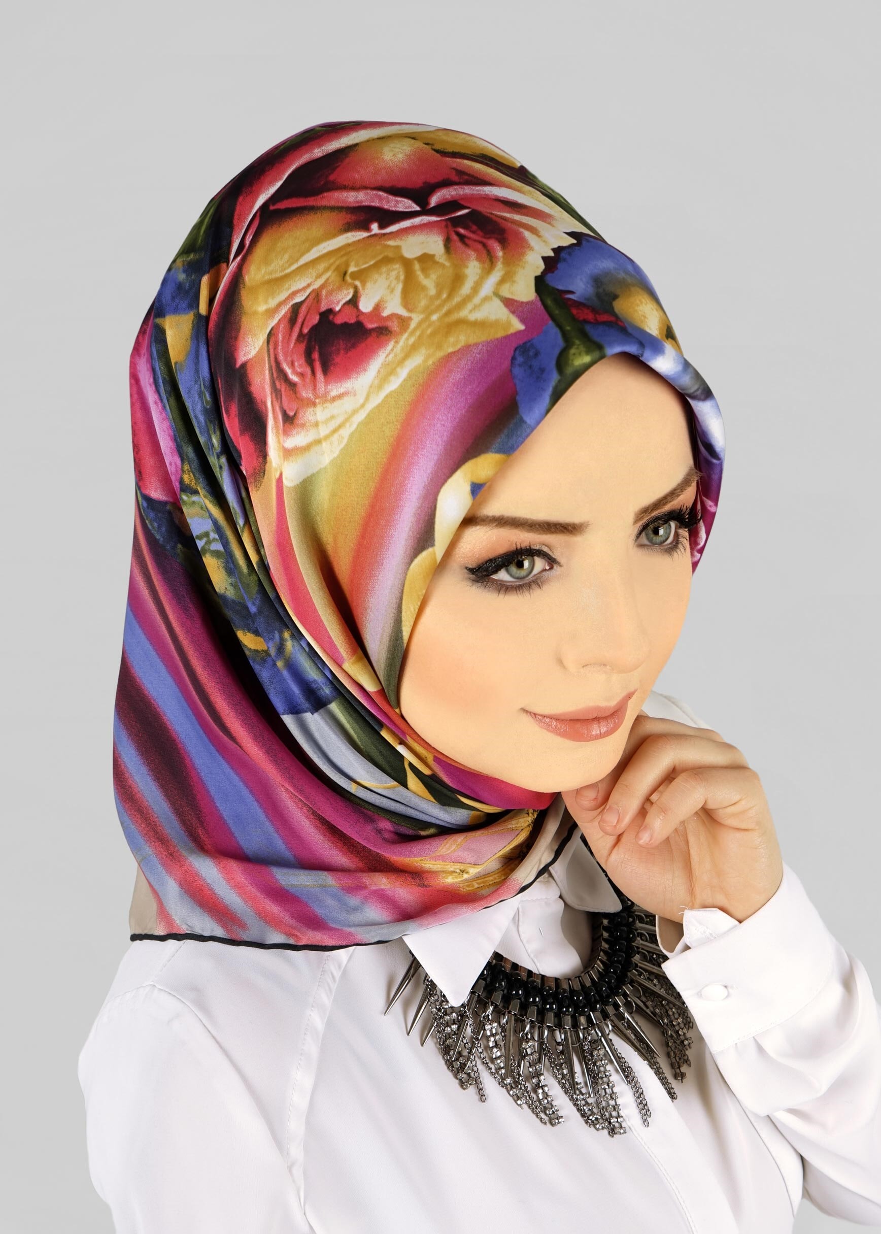 Tesettür giyim VİZON 12770 ALVİNA DESENLİ EŞARP