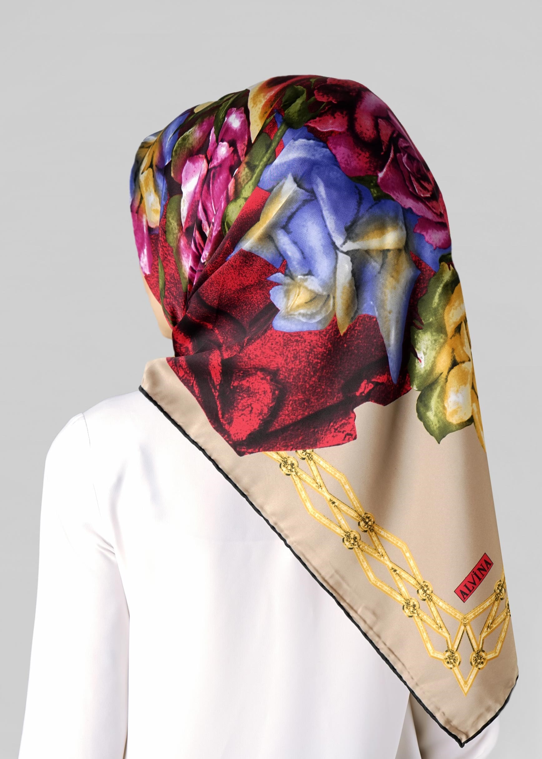 Tesettür giyim VİZON 12770 ALVİNA DESENLİ EŞARP