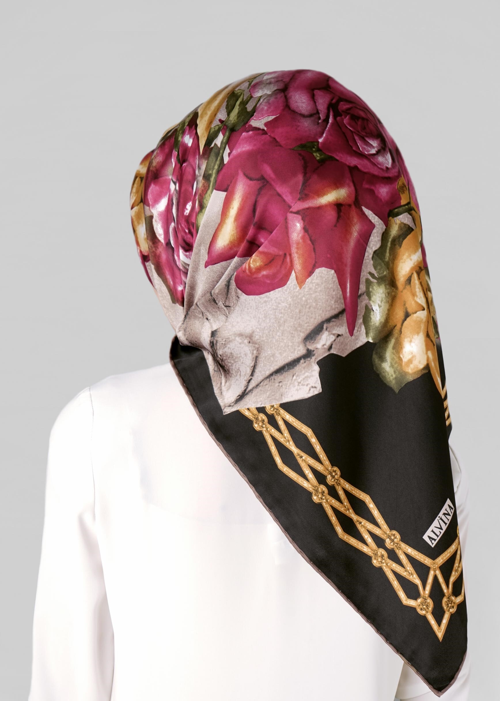 Tesettür giyim SİYAH 12770 ALVİNA DESENLİ EŞARP