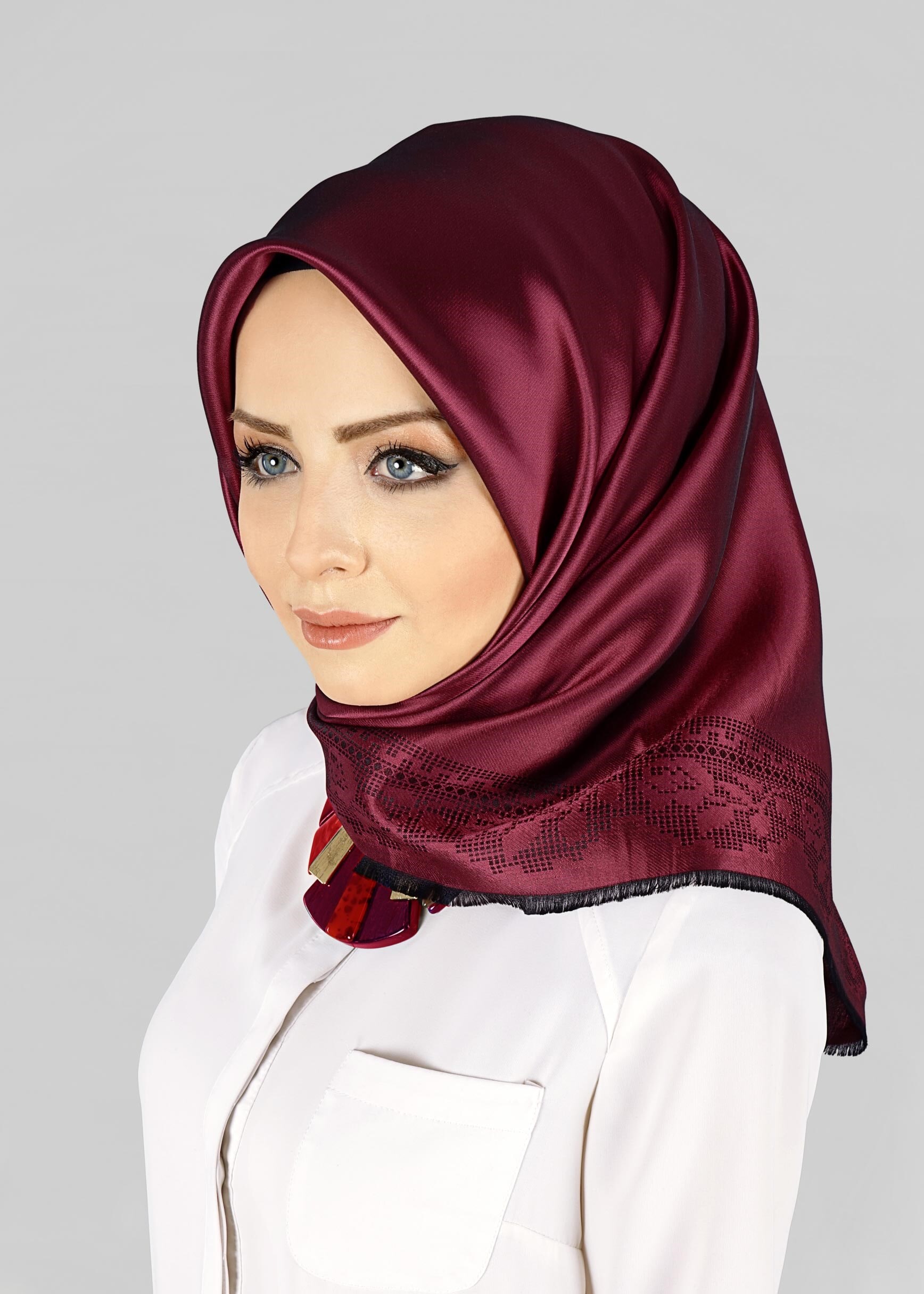 Tesettür giyim FUŞYA 9815-1 ALVİNA DANTEL DESENLİ ESARP