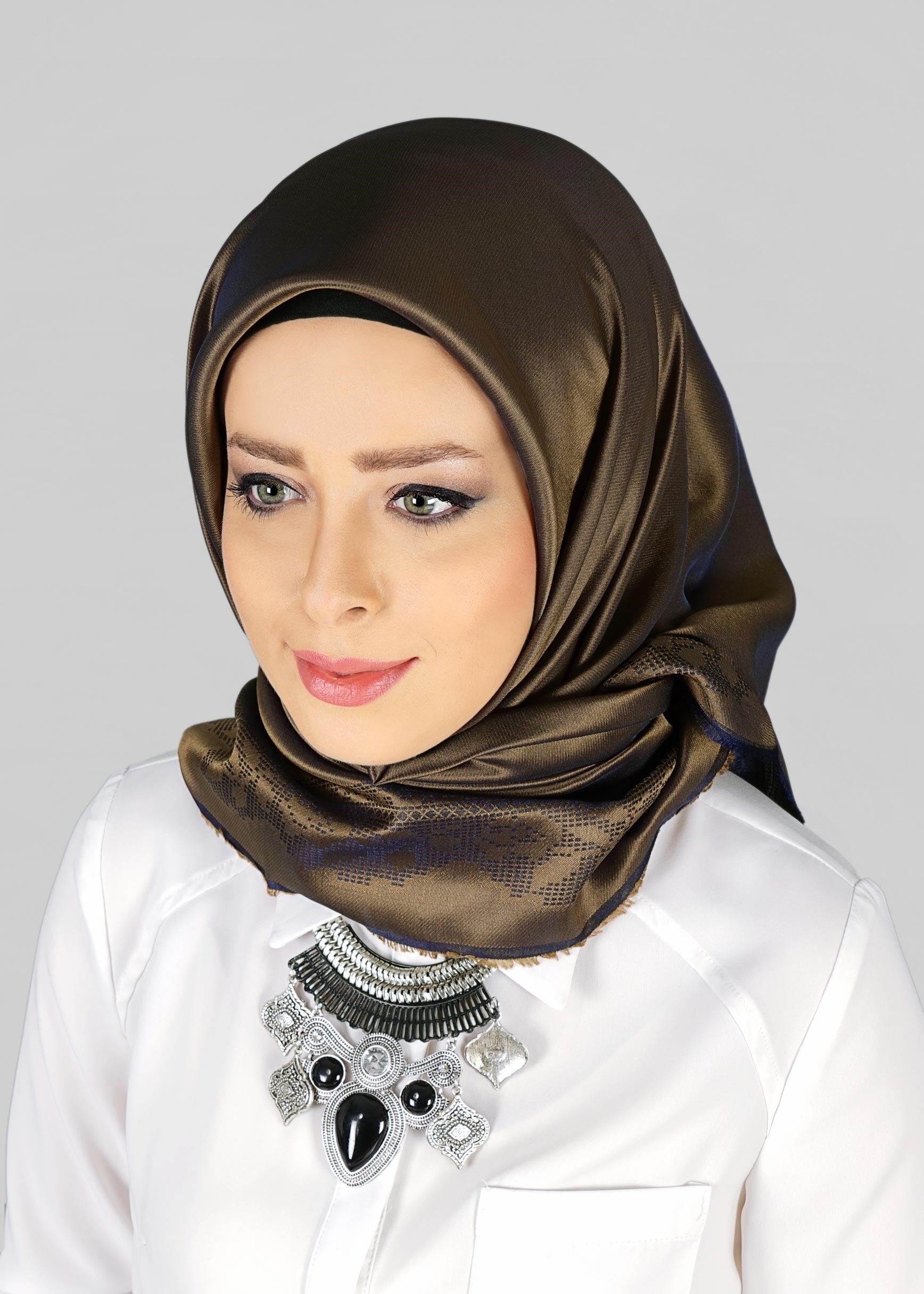 Tesettür giyim KAHVE 9815-1 ALVİNA DANTEL DESENLİ ESARP