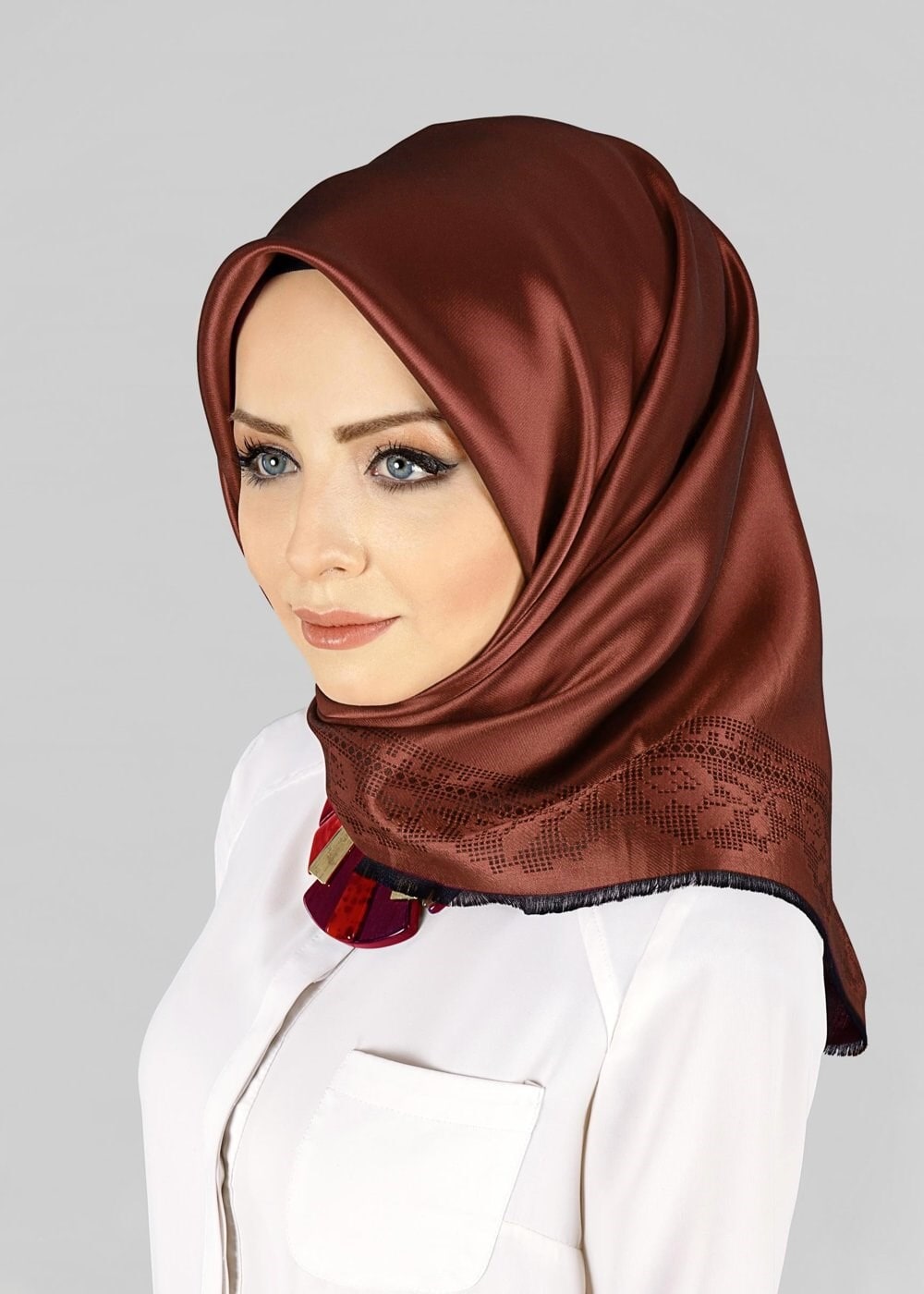 Tesettür giyim TURUNCU 9815-1 ALVİNA DANTEL DESENLİ ESARP