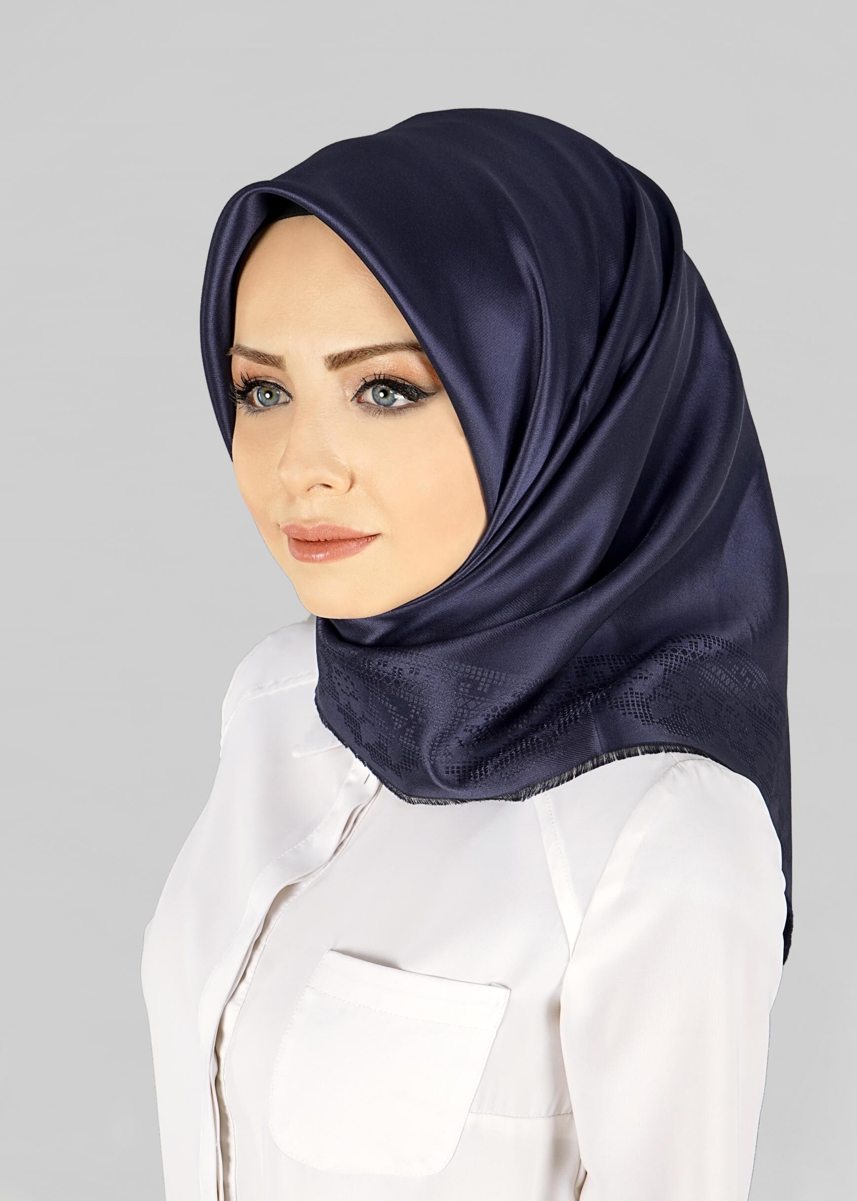 Tesettür giyim LACİVERT 9815-1 ALVİNA DANTEL DESENLİ ESARP