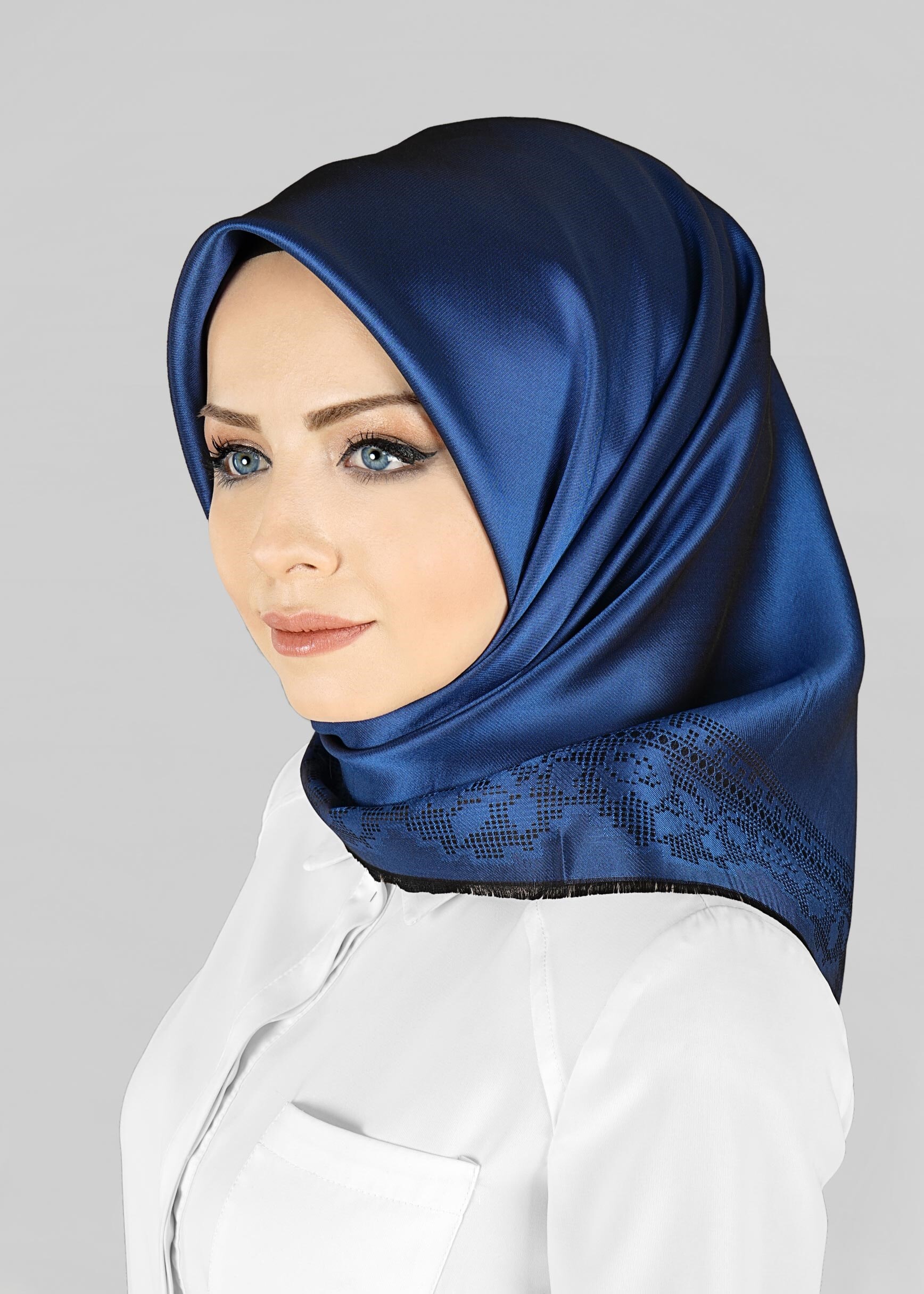 Tesettür giyim LACİVERT 9815-1 ALVİNA DANTEL DESENLİ ESARP