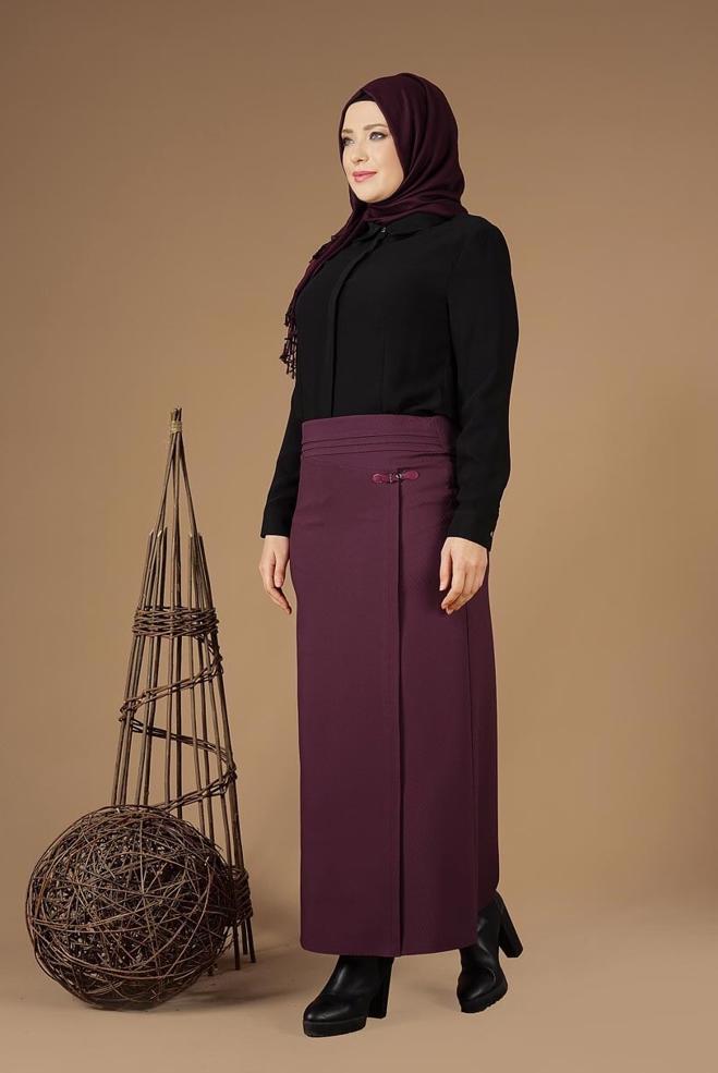 Tesettür giyim MÜRDÜM AKSESUARLI KLASİK ETEK 6898 - ALVİNA