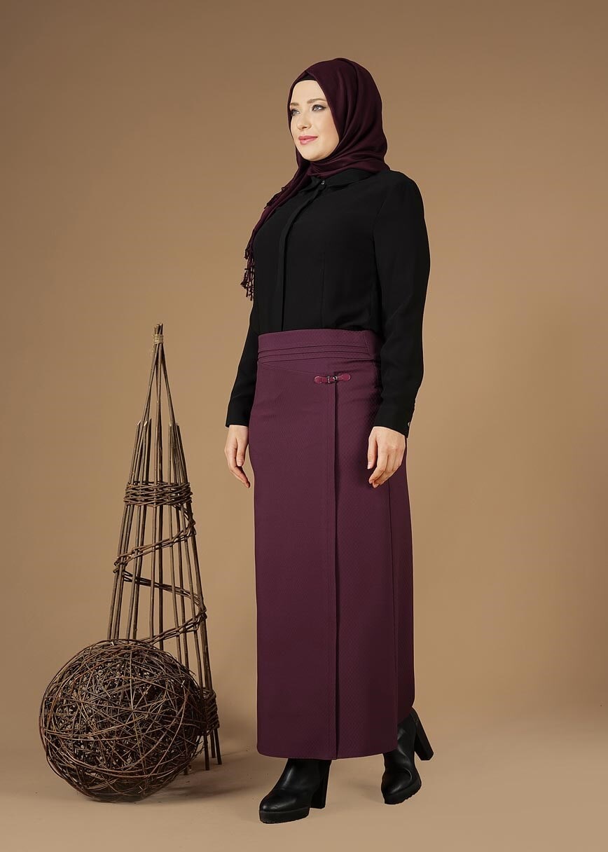 Tesettür giyim MÜRDÜM AKSESUARLI KLASİK ETEK 6898