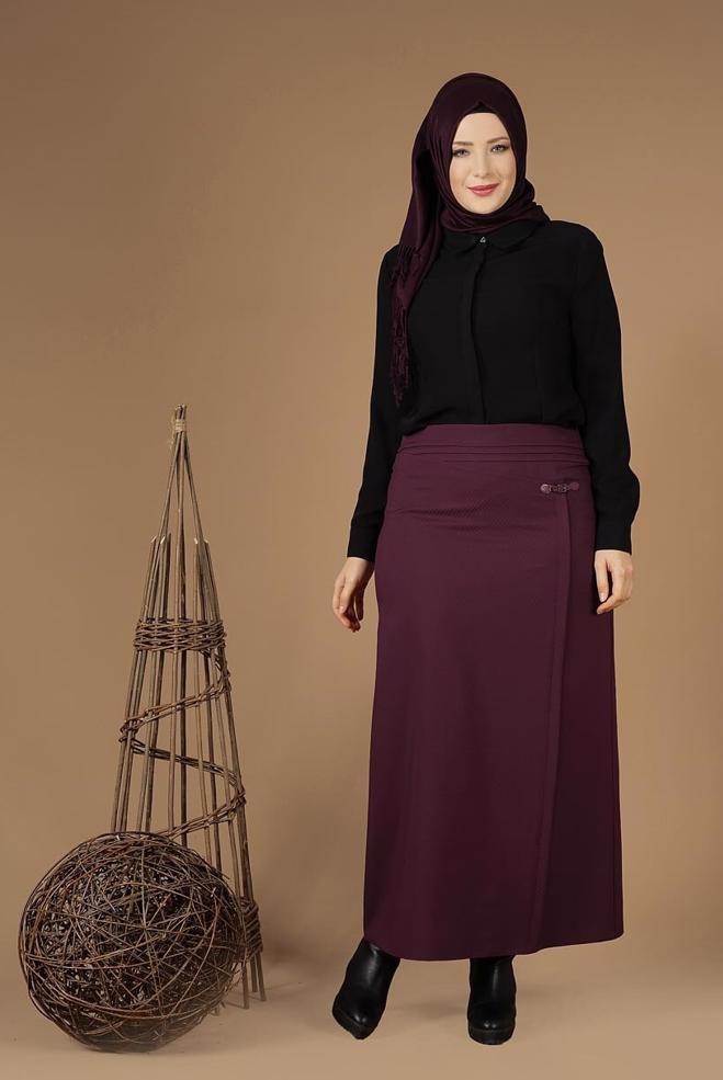 Tesettür giyim MÜRDÜM AKSESUARLI KLASİK ETEK 6898 - ALVİNA
