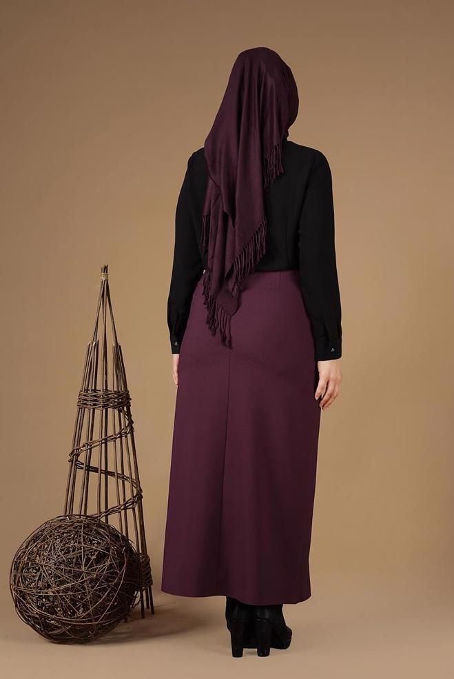 Tesettür giyim MÜRDÜM AKSESUARLI KLASİK ETEK 6898 - ALVİNA