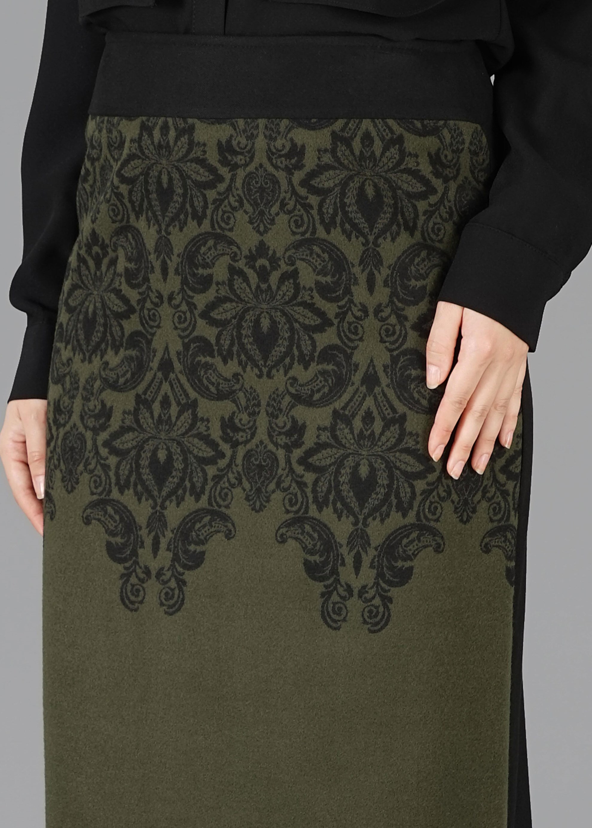 Tesettür giyim HAKİ DESENLİ KLASİK KESİM ETEK 6922