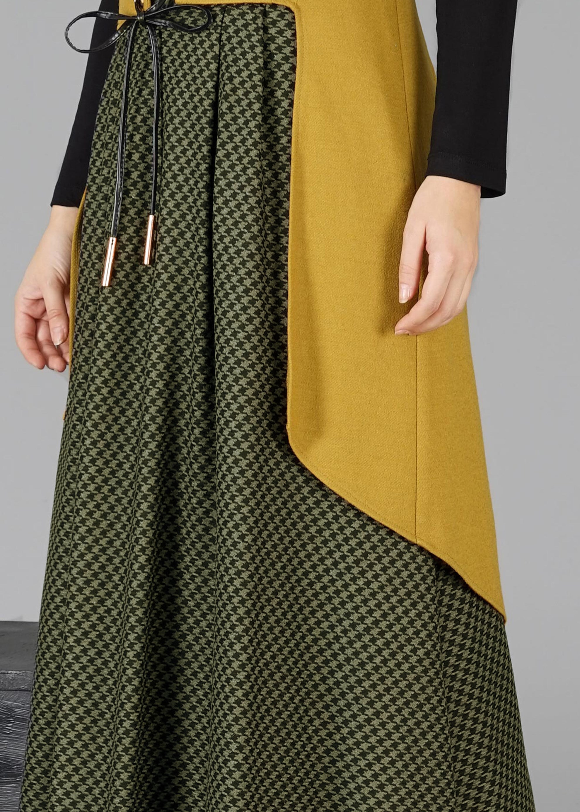 Tesettür giyim YEŞİL KAZAYAĞI DESENLİ CEPLİ ETEK 6924