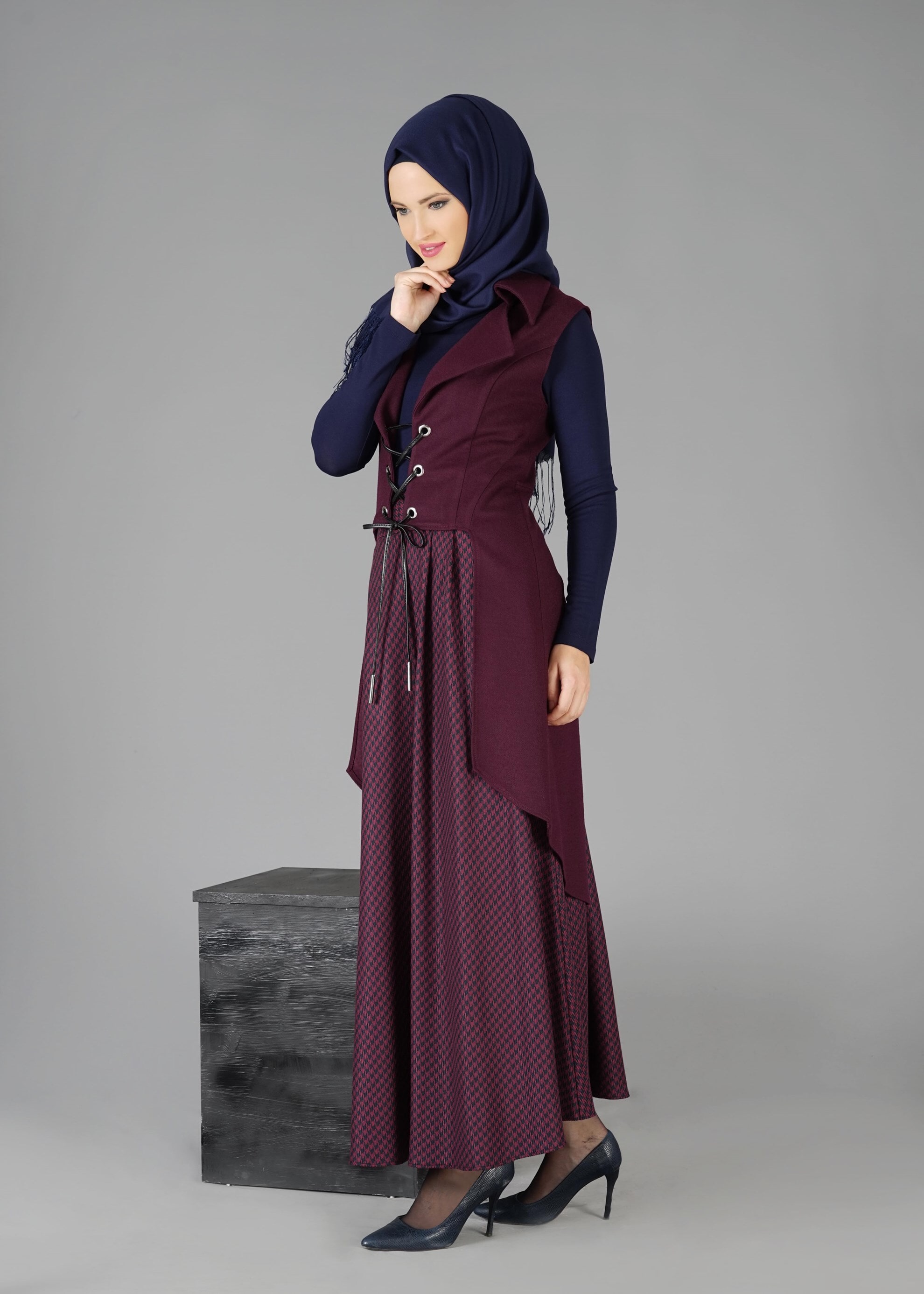 Tesettür giyim MÜRDÜM KAZAYAĞI DESENLİ CEPLİ ETEK 6924