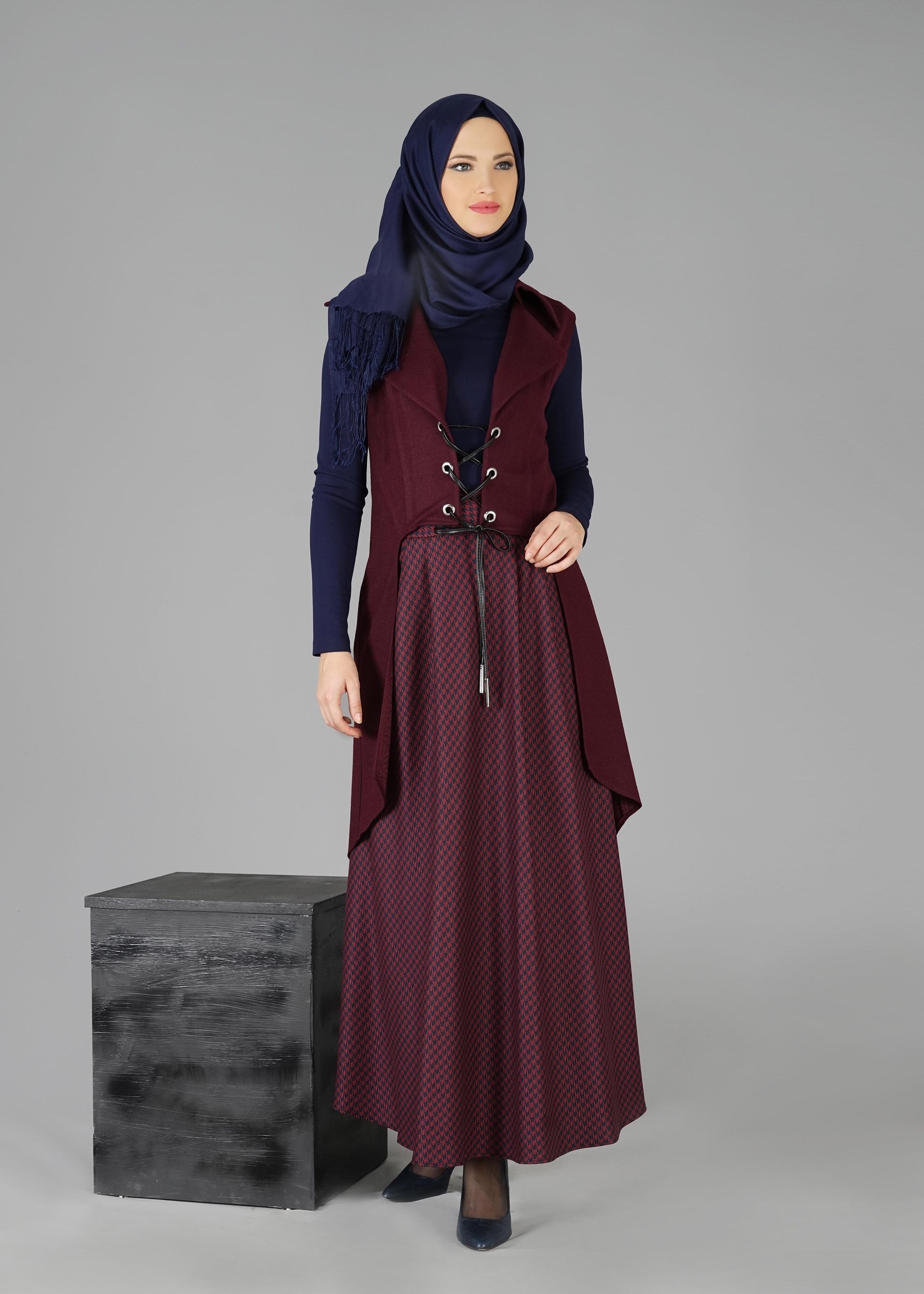 Tesettür giyim MÜRDÜM KAZAYAĞI DESENLİ CEPLİ ETEK 6924