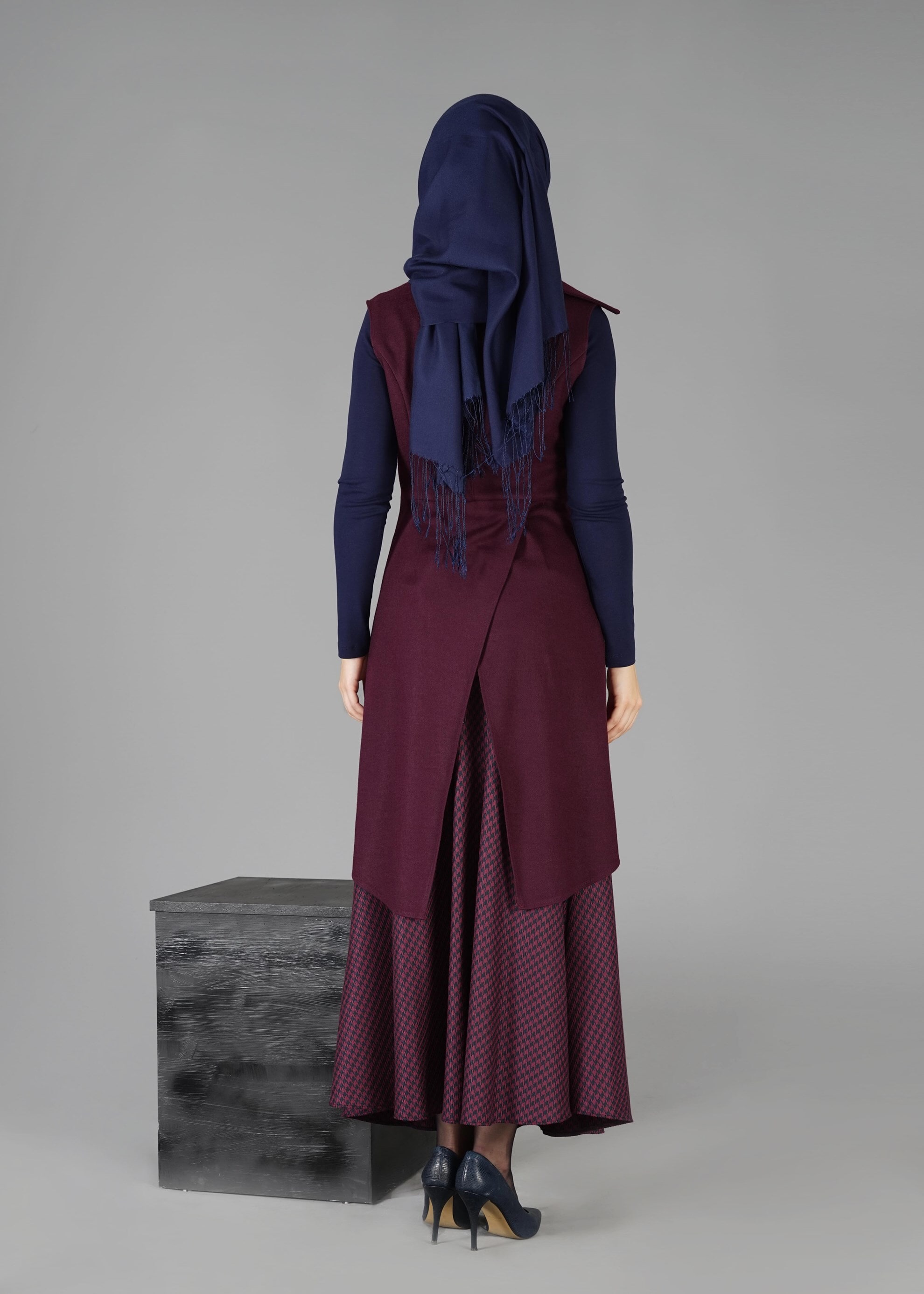 Tesettür giyim MÜRDÜM KAZAYAĞI DESENLİ CEPLİ ETEK 6924