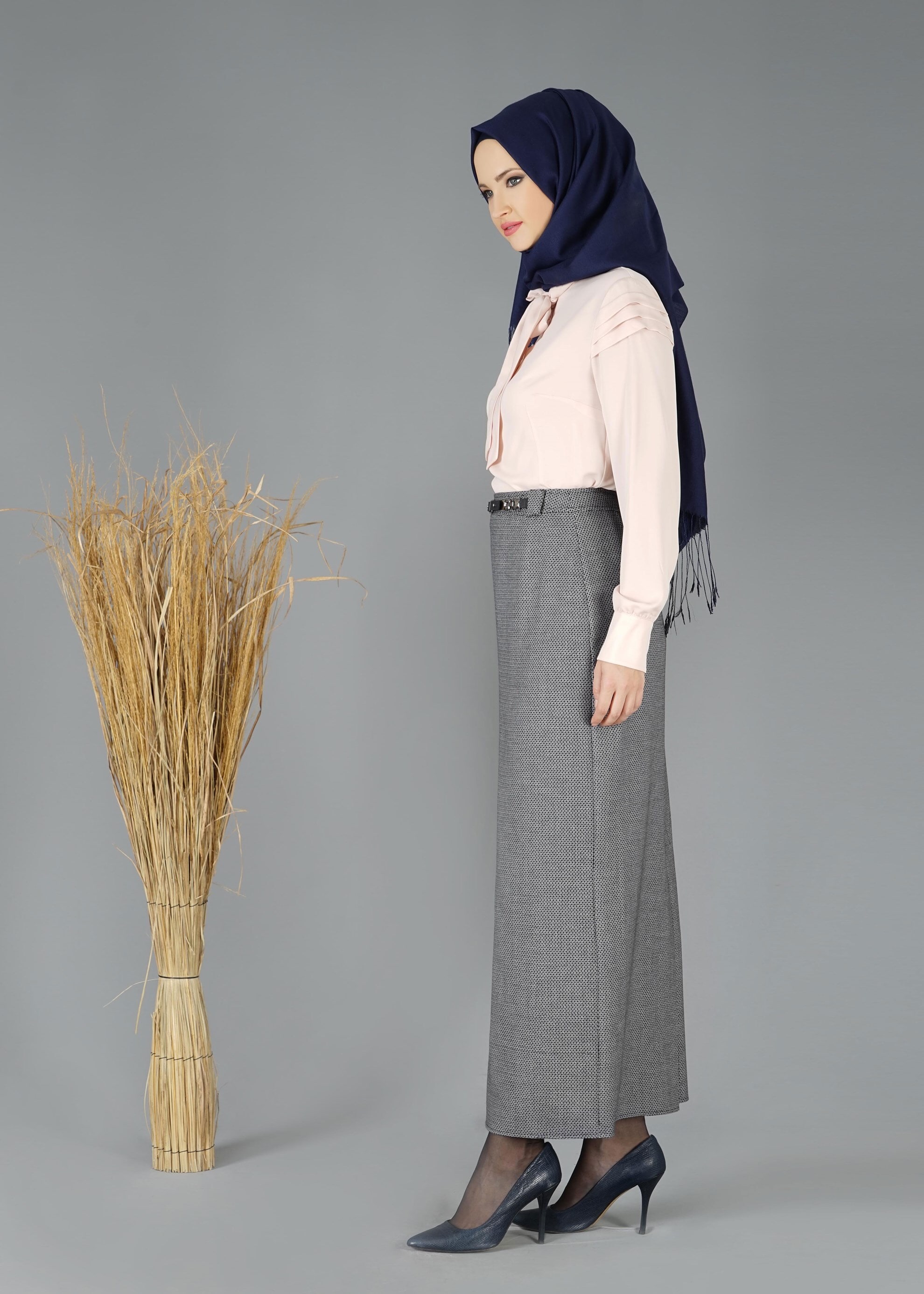 Tesettür giyim LACİVERT KEMER DETAYLI KLASİK ETEK 6927