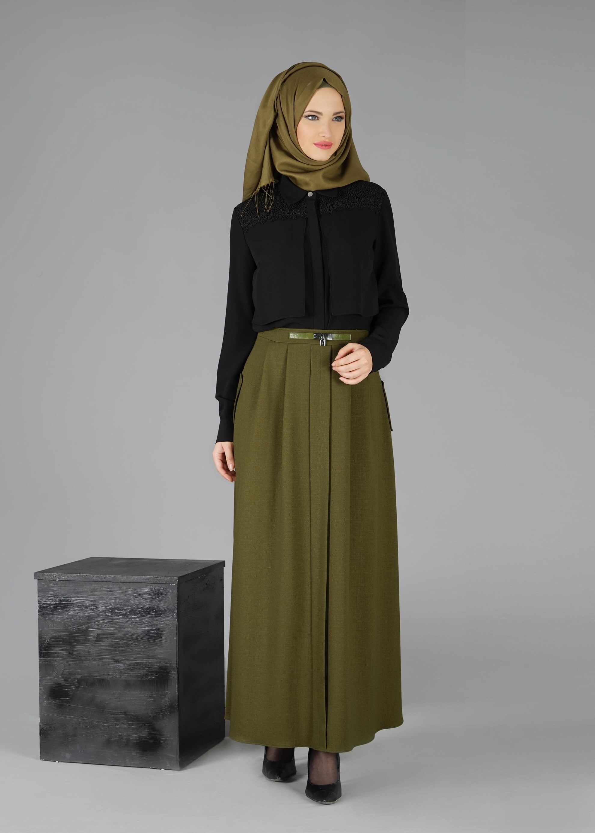 Tesettür giyim YEŞİL 6929 ETEK