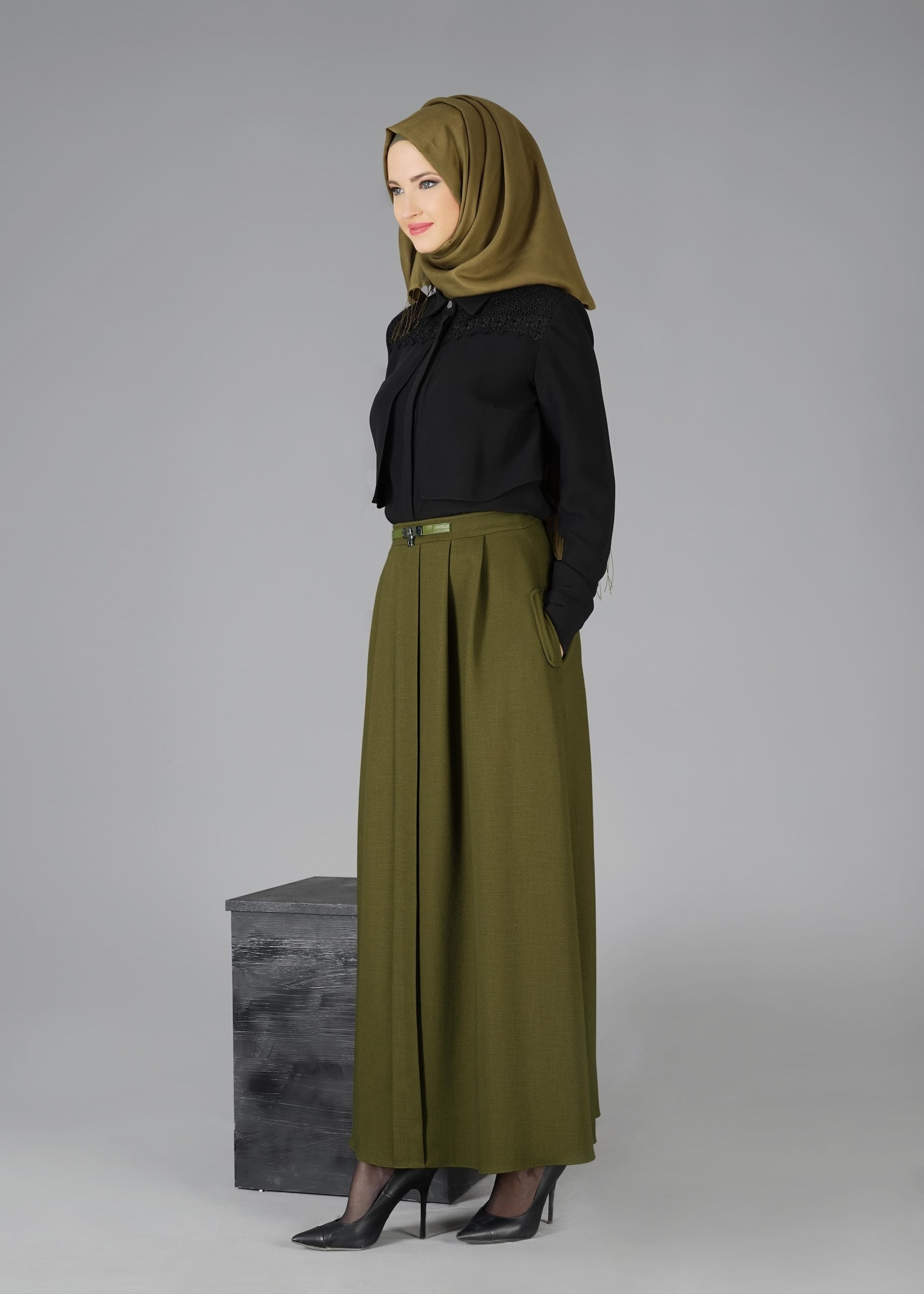 Tesettür giyim YEŞİL 6929 ETEK