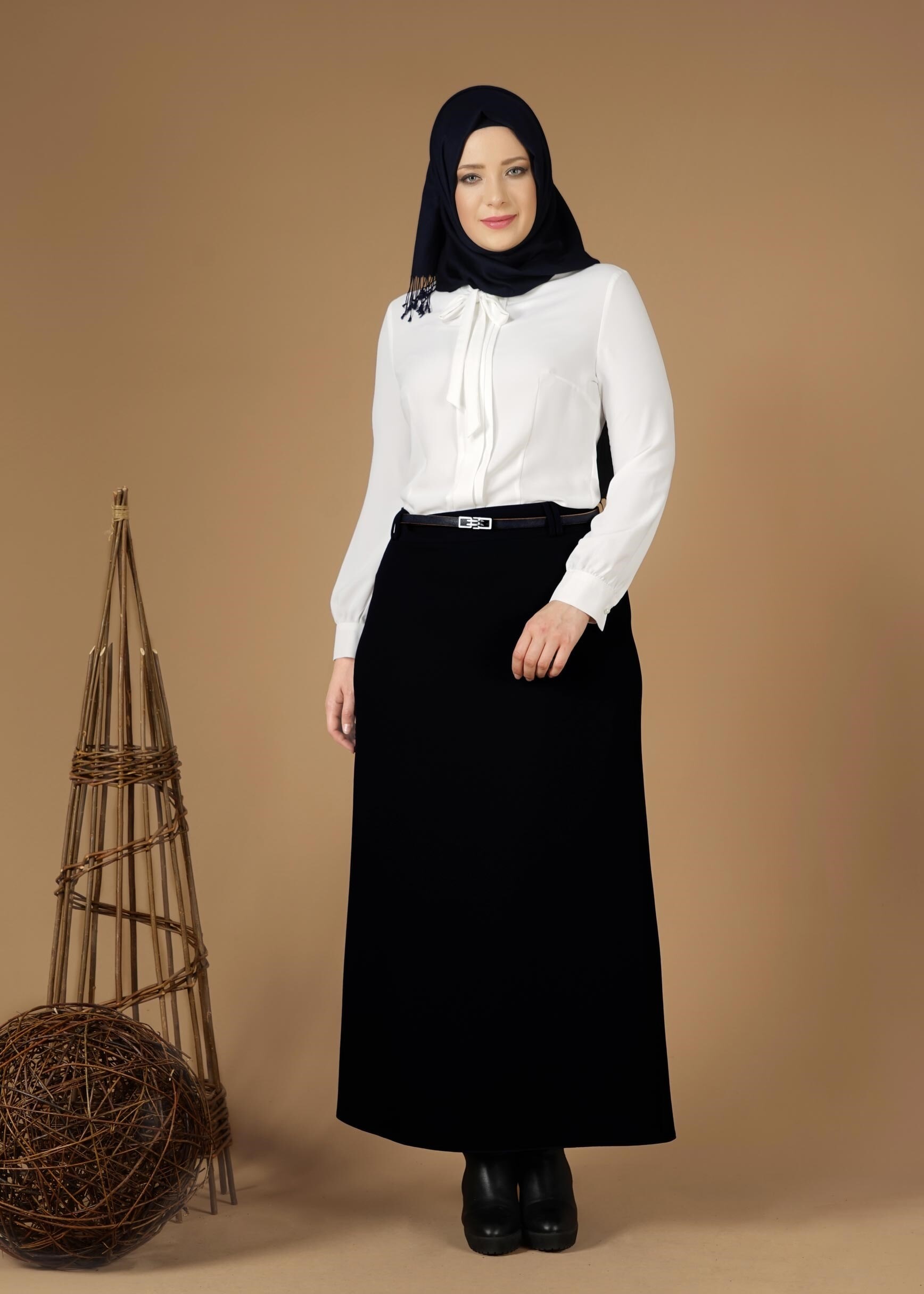 Tesettür giyim SİYAH GİZLİ YIRTMAÇLI KLASİK ETEK 6930