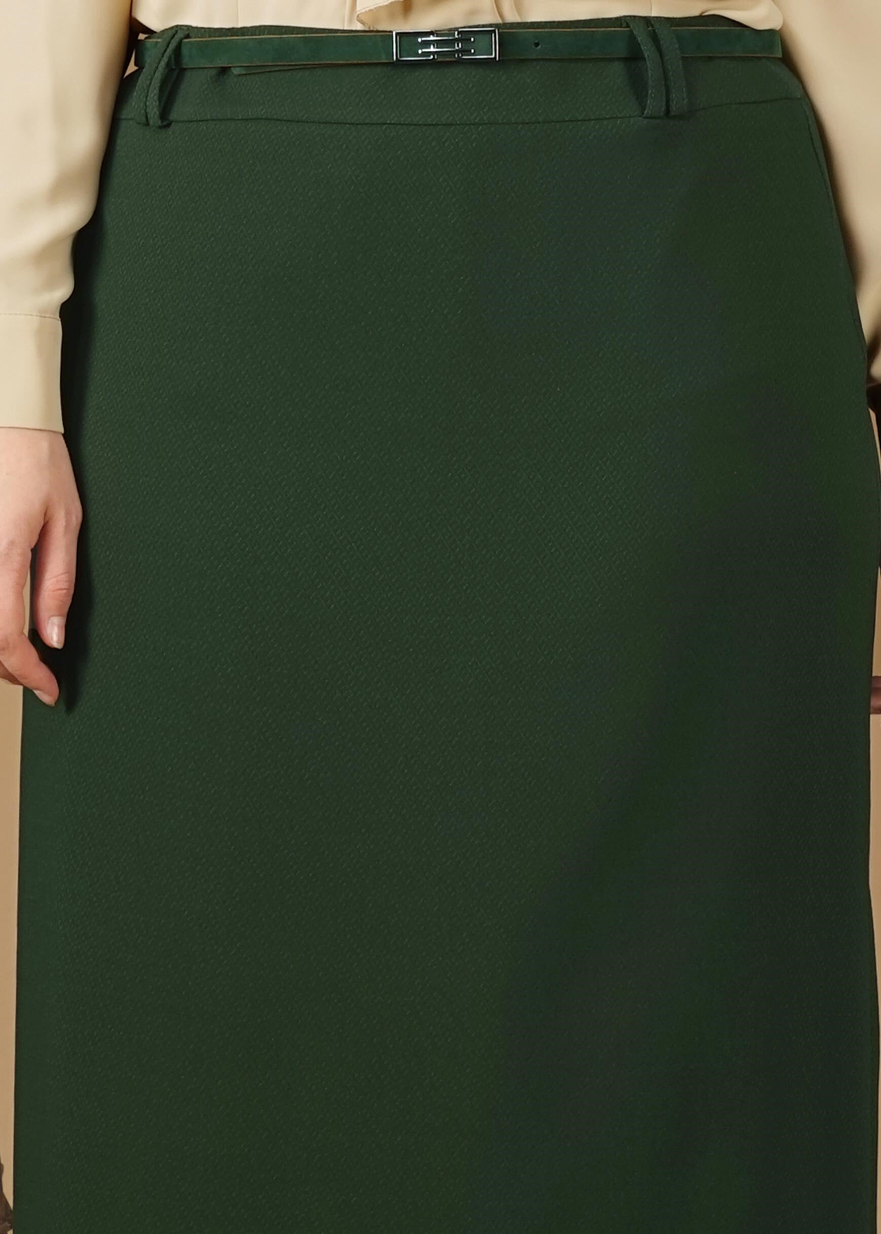 Tesettür giyim HAKİ GİZLİ YIRTMAÇLI KLASİK ETEK 6930