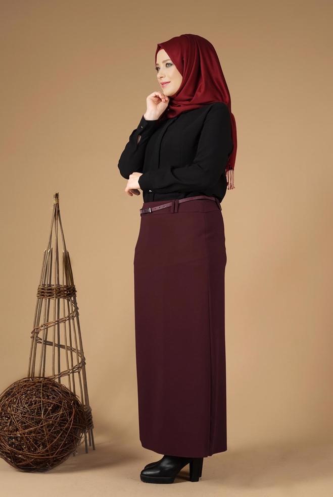 Tesettür giyim MÜRDÜM GİZLİ YIRTMAÇLI KLASİK ETEK 6930 - ALVİNA