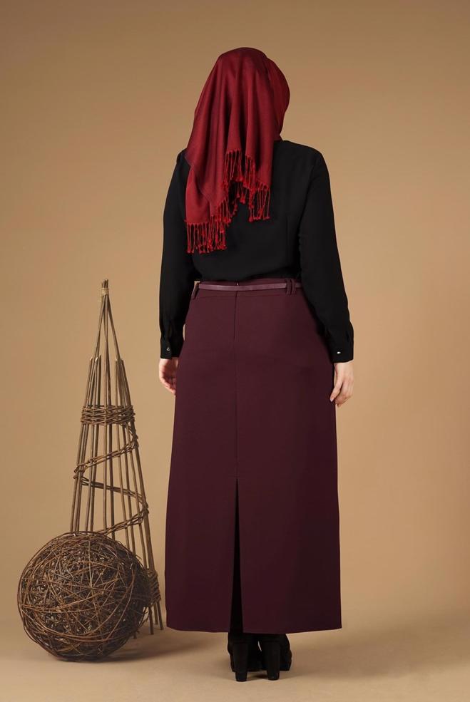 Tesettür giyim MÜRDÜM GİZLİ YIRTMAÇLI KLASİK ETEK 6930 - ALVİNA