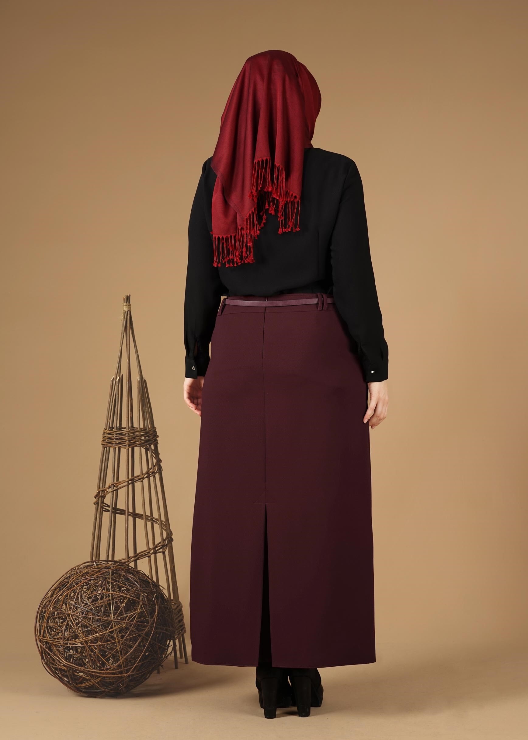 Tesettür giyim MÜRDÜM GİZLİ YIRTMAÇLI KLASİK ETEK 6930