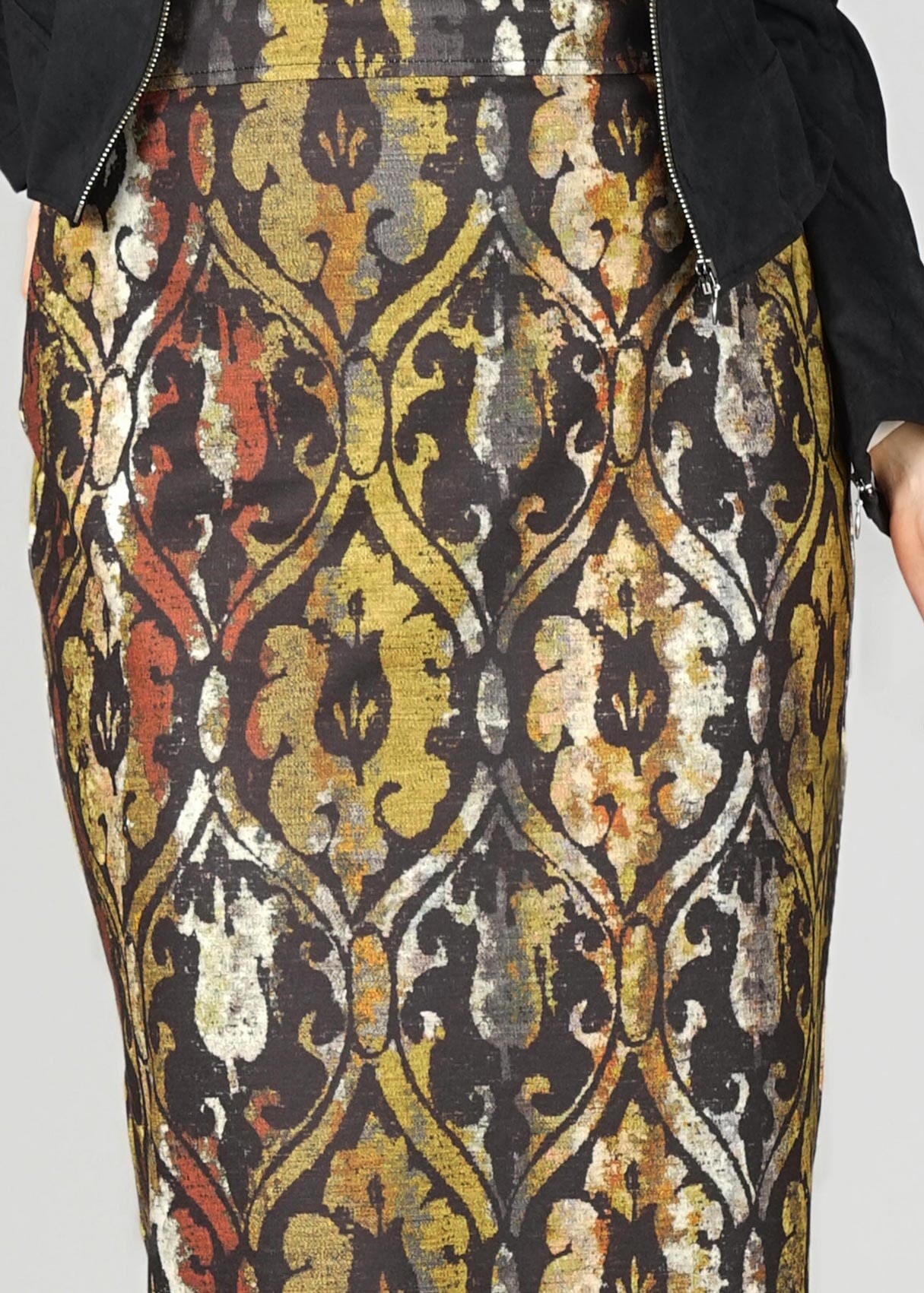 Tesettür giyim SARI ETNİK DESENLİ ETEK 6932