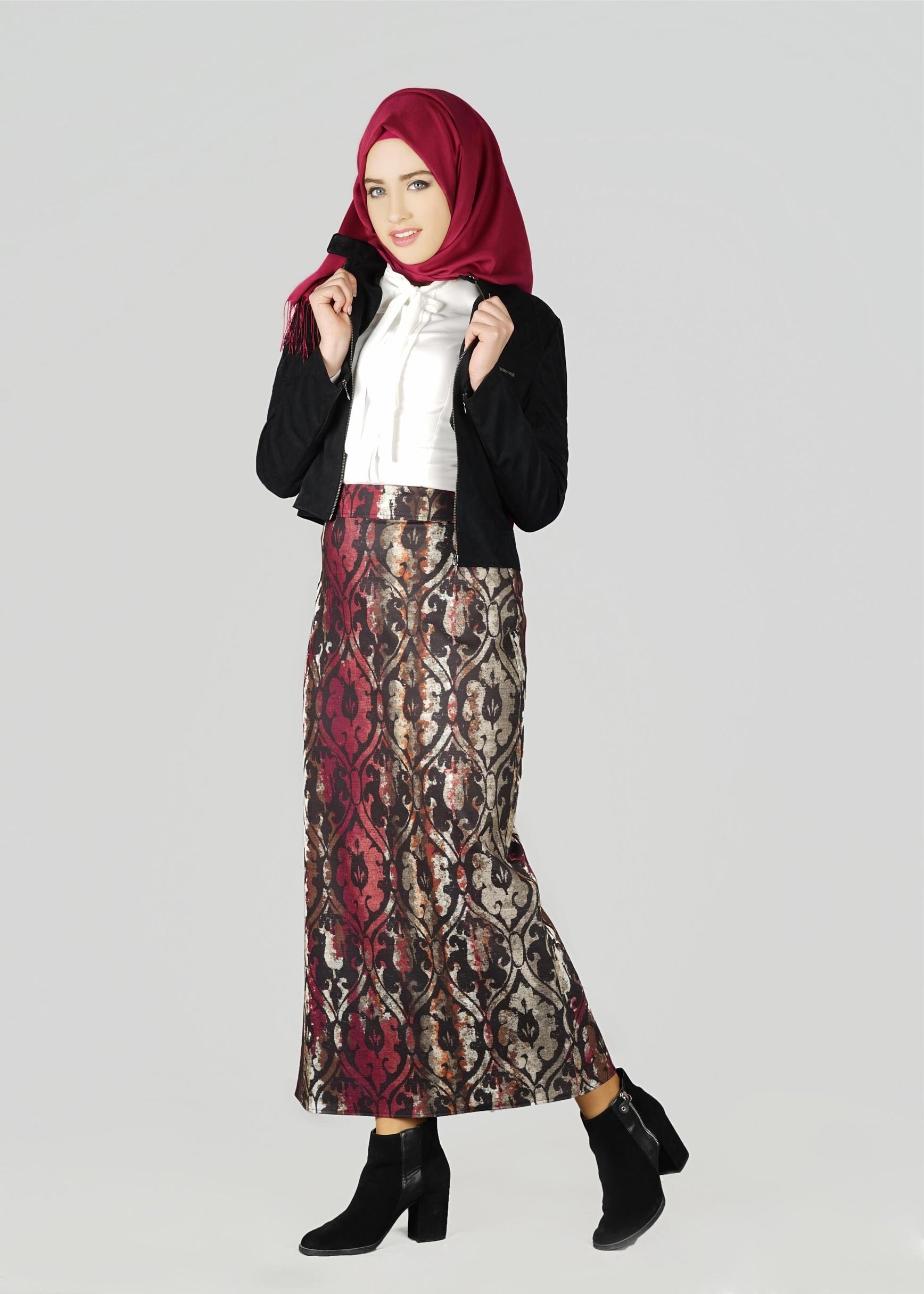 Tesettür giyim MÜRDÜM ETNİK DESENLİ ETEK 6932