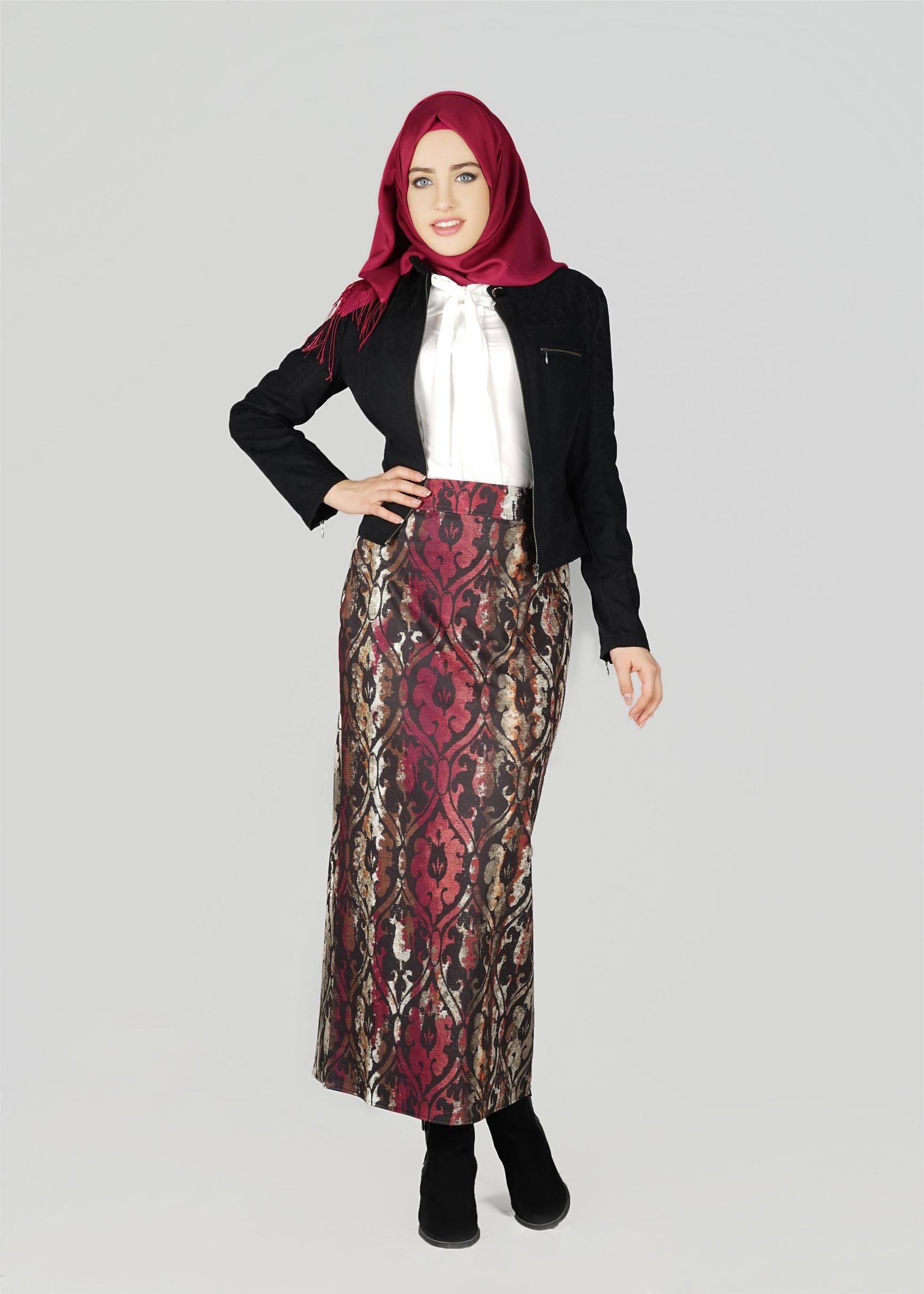 Tesettür giyim MÜRDÜM ETNİK DESENLİ ETEK 6932