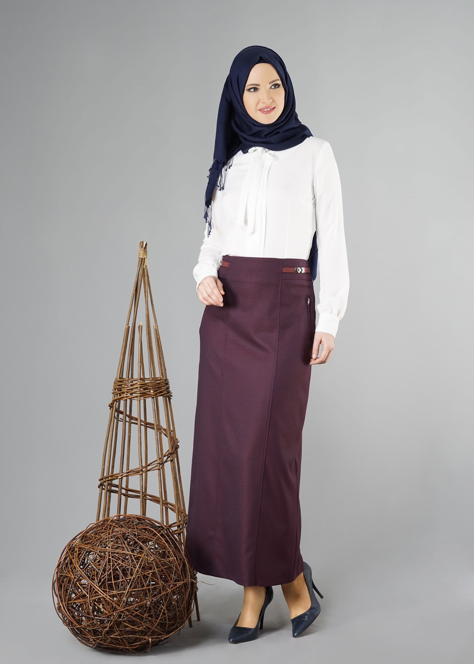 Tesettür giyim MÜRDÜM CEP DETAYLI DESENLİ ETEK 6935