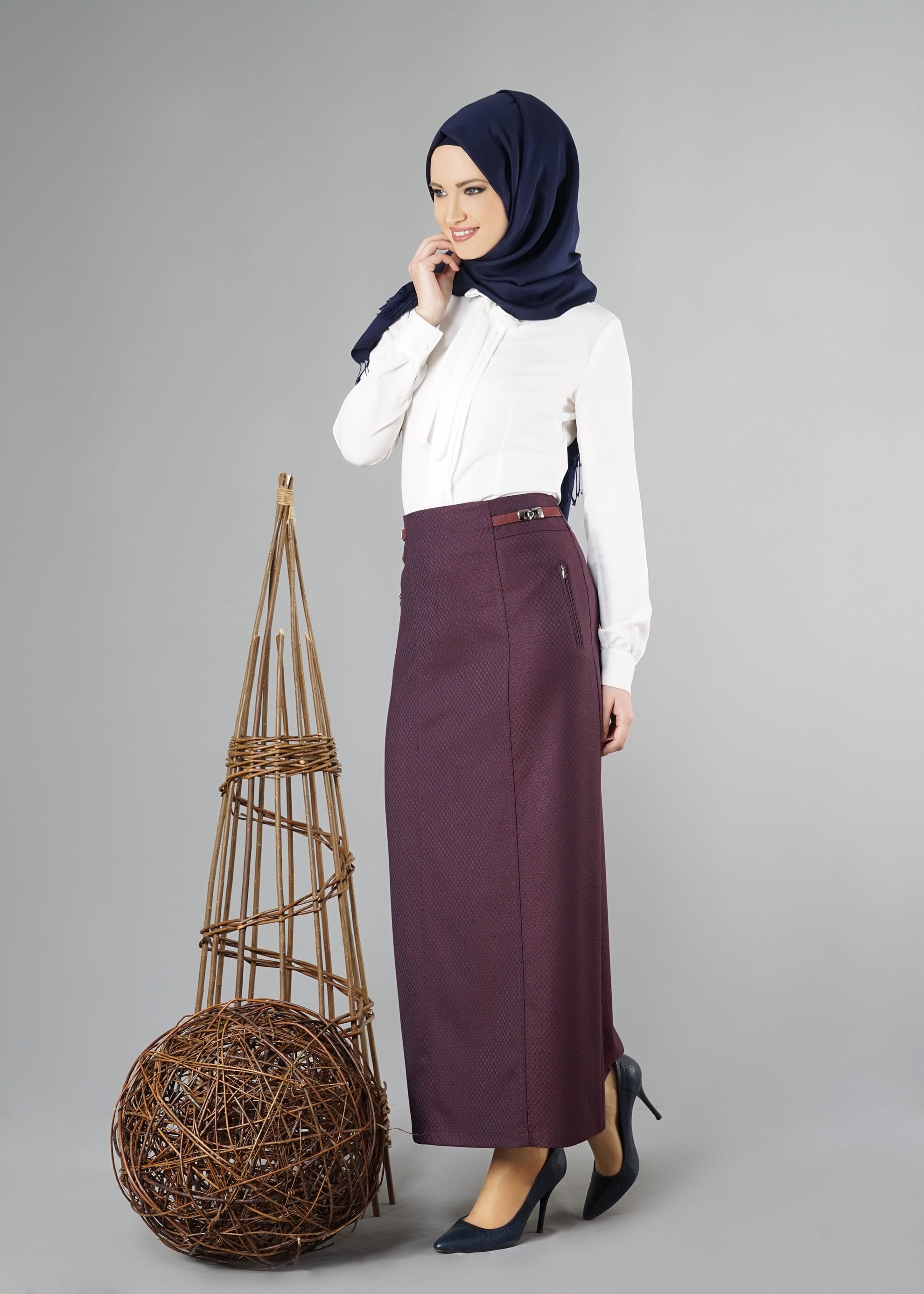 Tesettür giyim MÜRDÜM CEP DETAYLI DESENLİ ETEK 6935