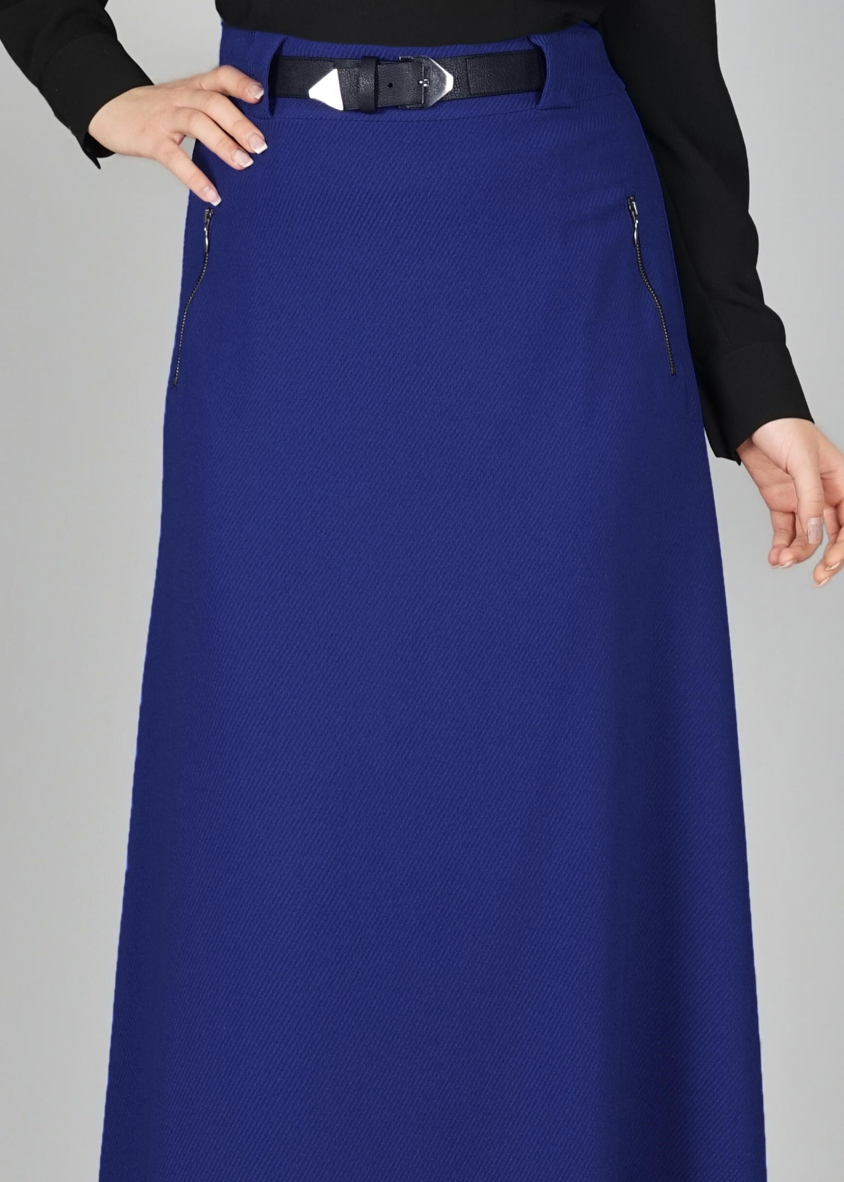 Tesettür giyim LACİVERT BEL AKSESUARLI ETEK 6940