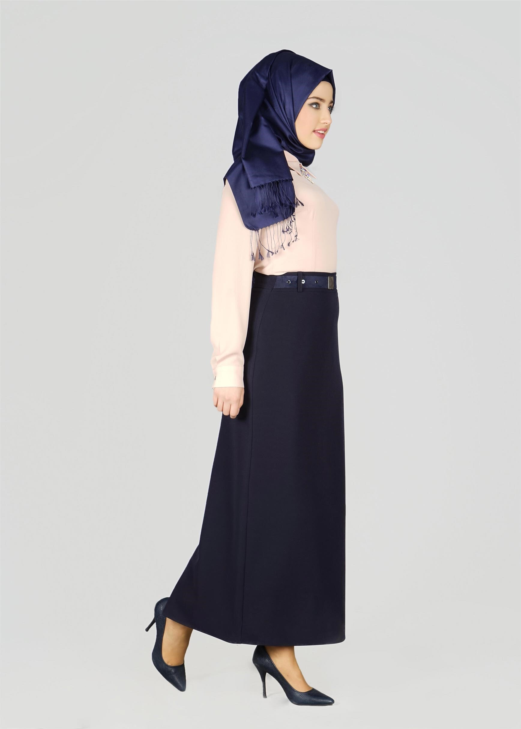 Tesettür giyim LACİVERT GİZLİ YIRTMAÇLI KLASİK ETEK 6942