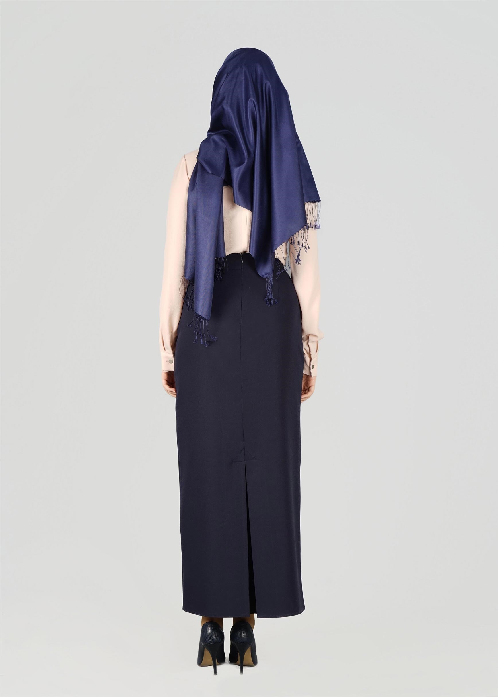 Tesettür giyim LACİVERT GİZLİ YIRTMAÇLI KLASİK ETEK 6942