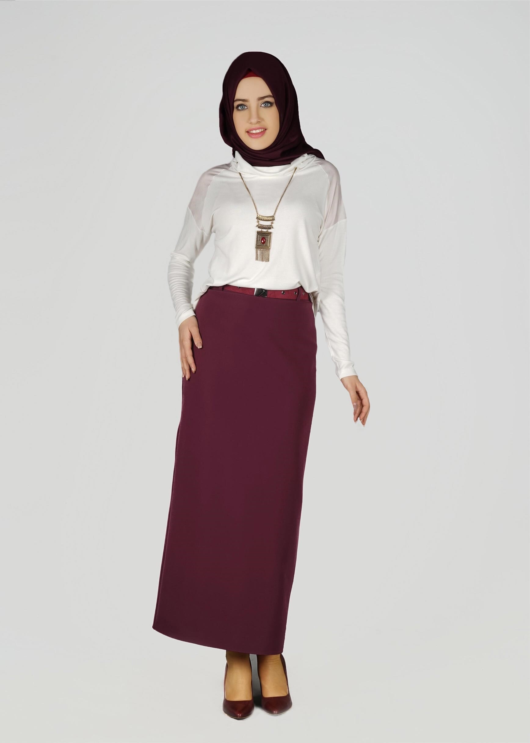 Tesettür giyim MÜRDÜM GİZLİ YIRTMAÇLI KLASİK ETEK 6942
