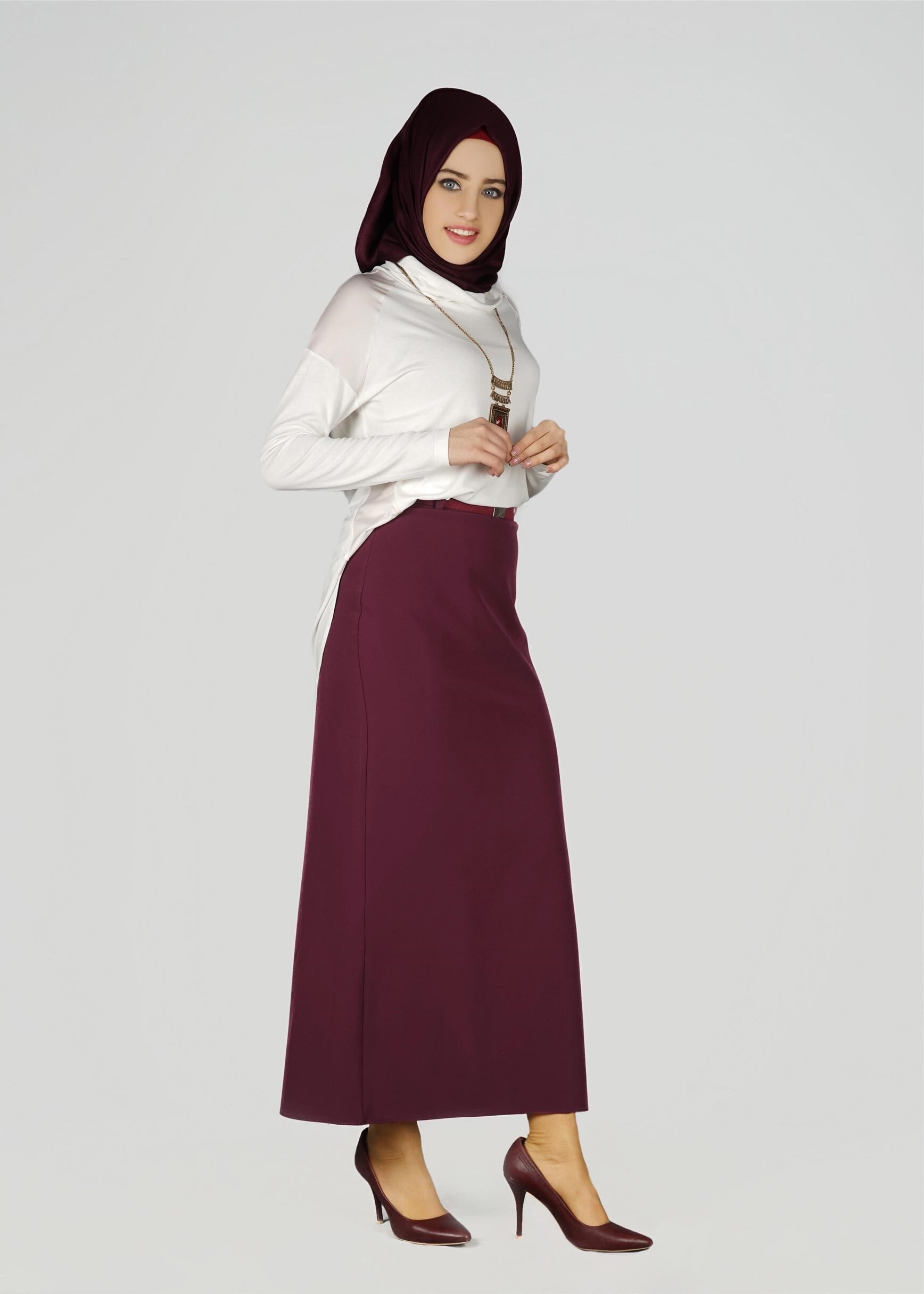 Tesettür giyim MÜRDÜM GİZLİ YIRTMAÇLI KLASİK ETEK 6942