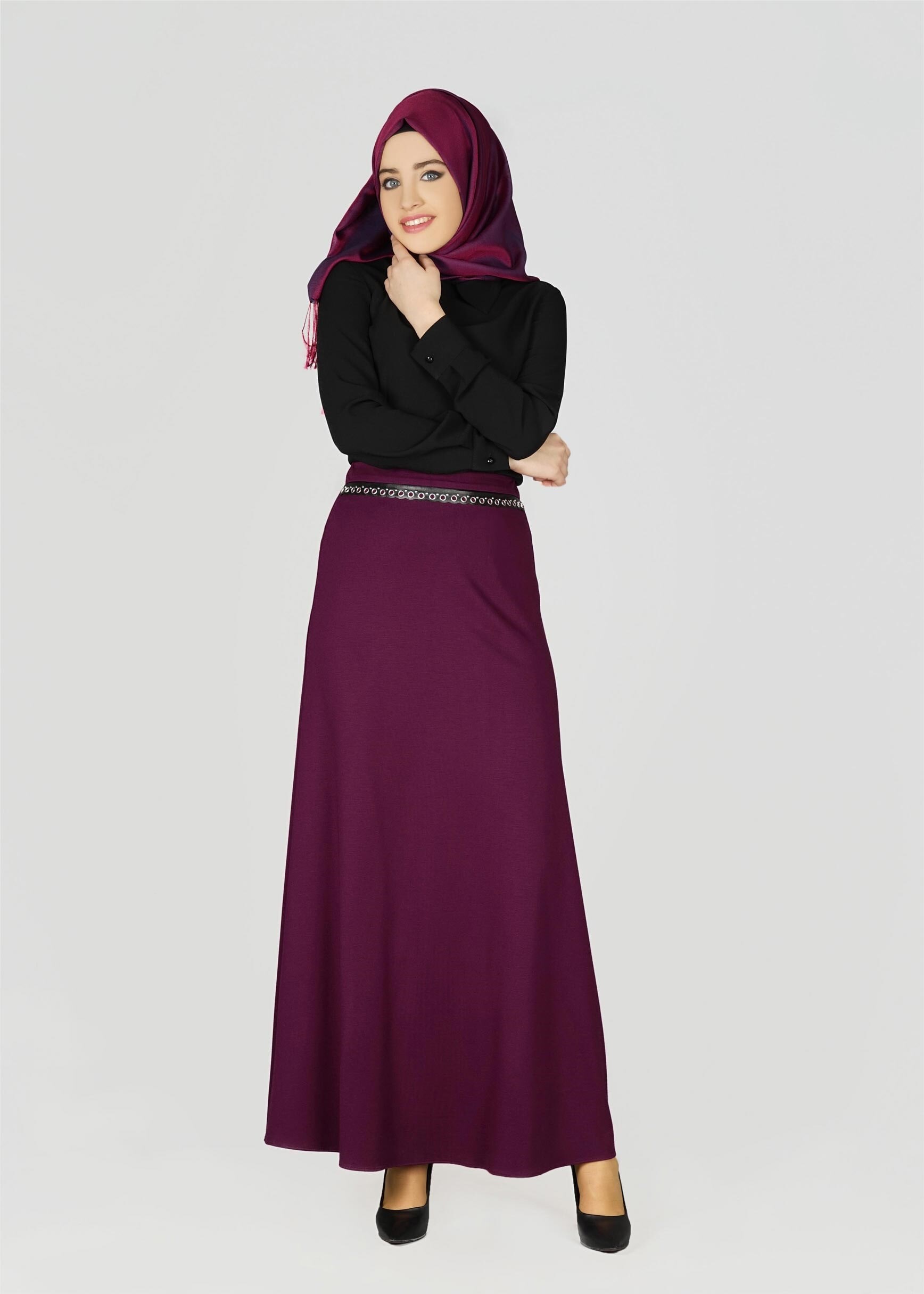 Tesettür giyim MOR A KESİM ETEK 6943