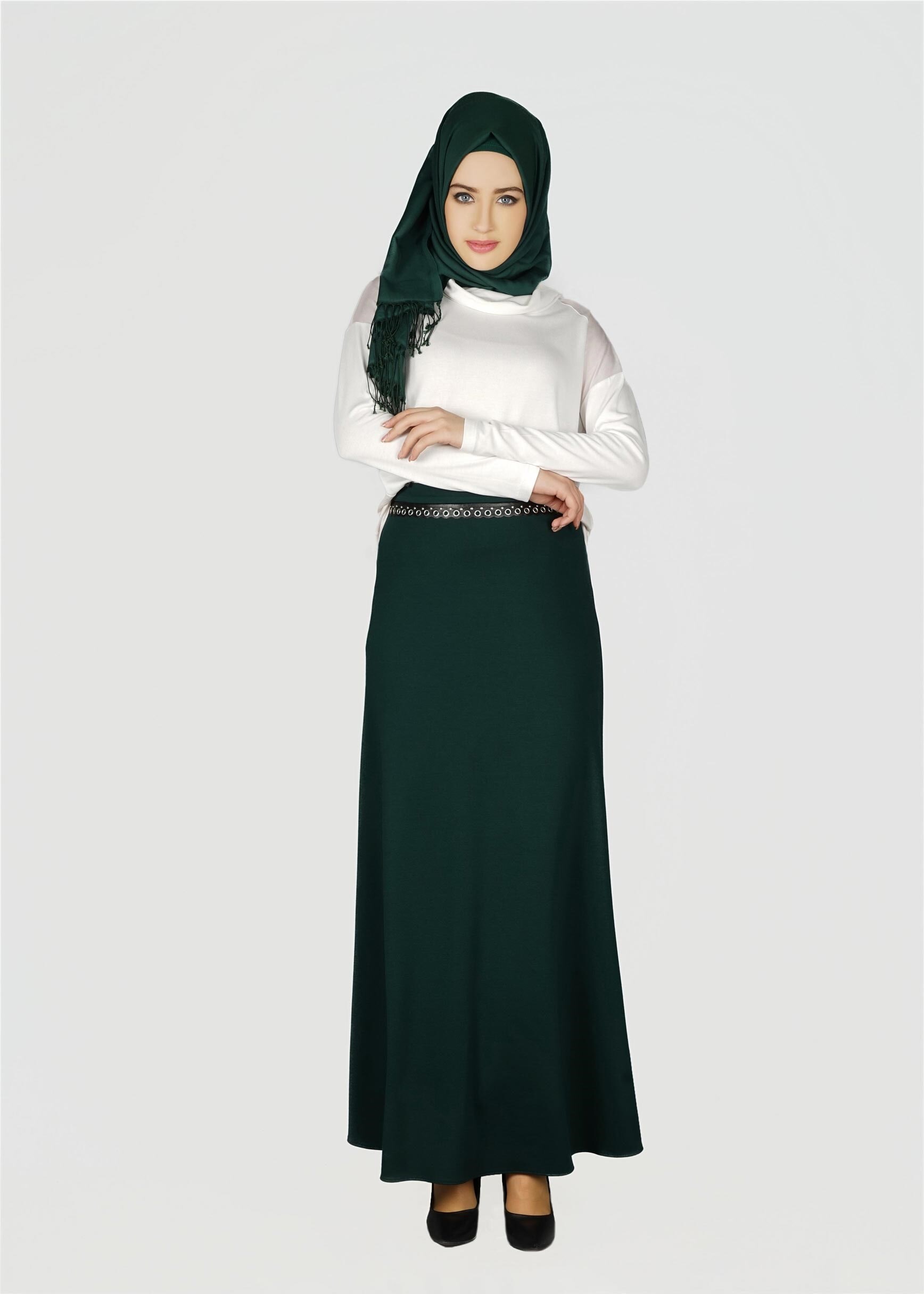 Tesettür giyim YEŞİL A KESİM ETEK 6943