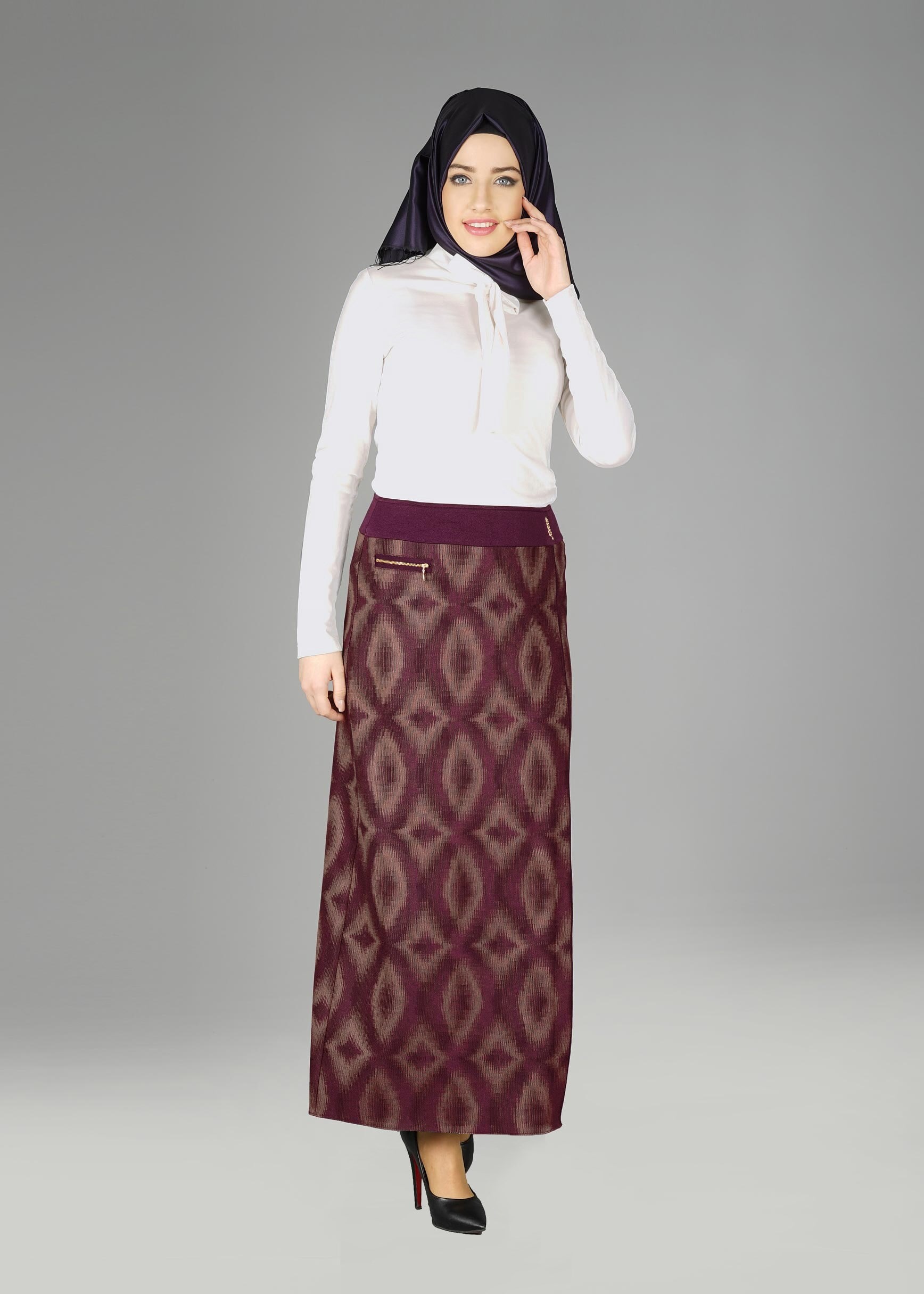 Tesettür giyim BORDO 6945 ETEK