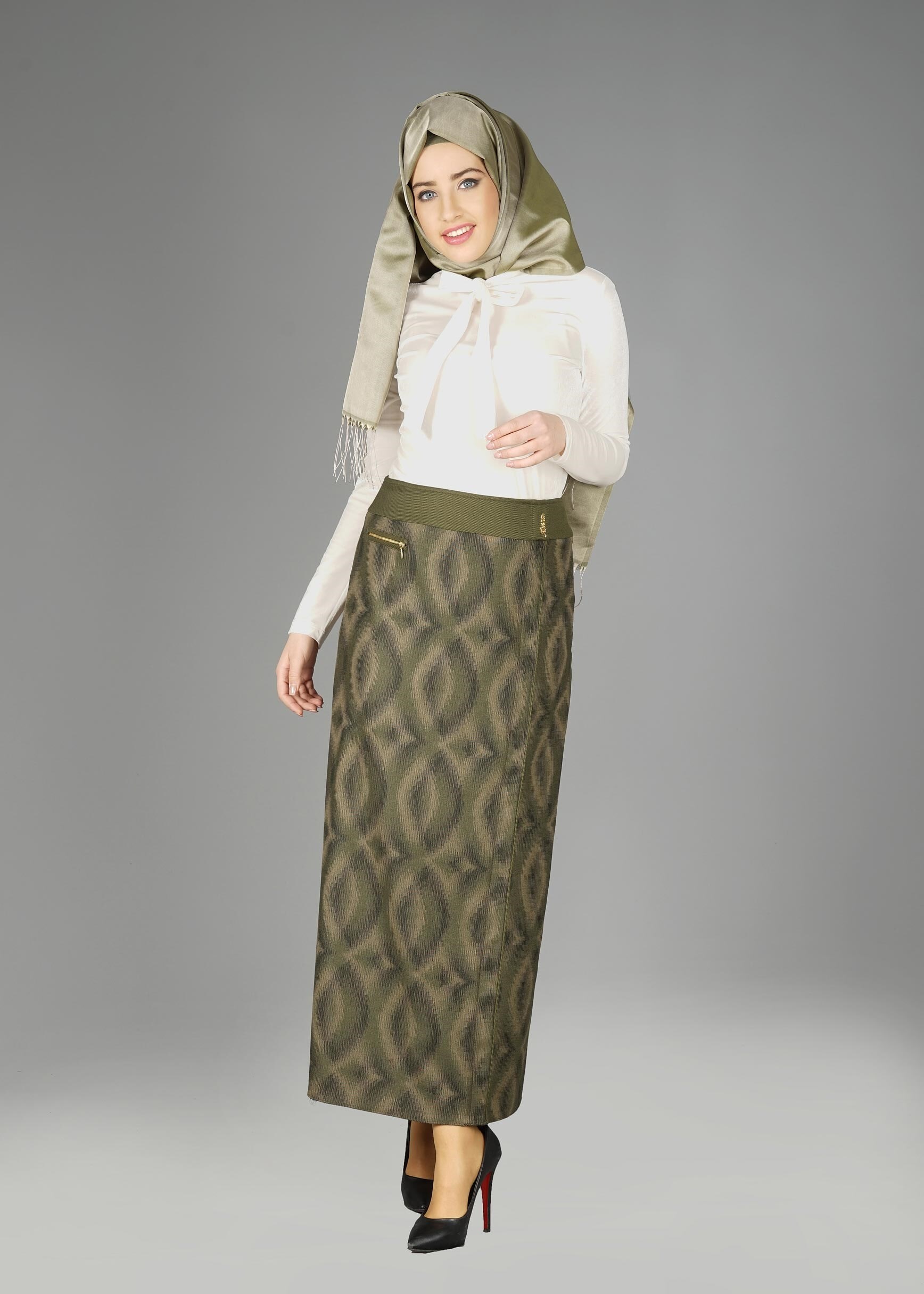 Tesettür giyim HAKİ 6945 ETEK