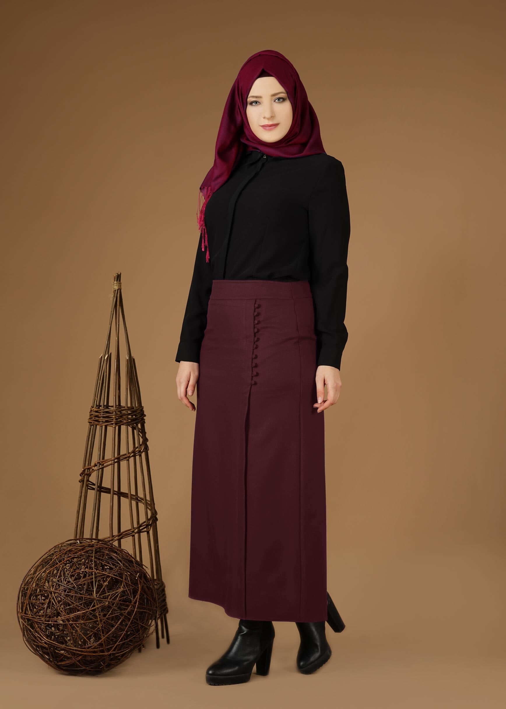 Tesettür giyim BORDO 6946 ETEK