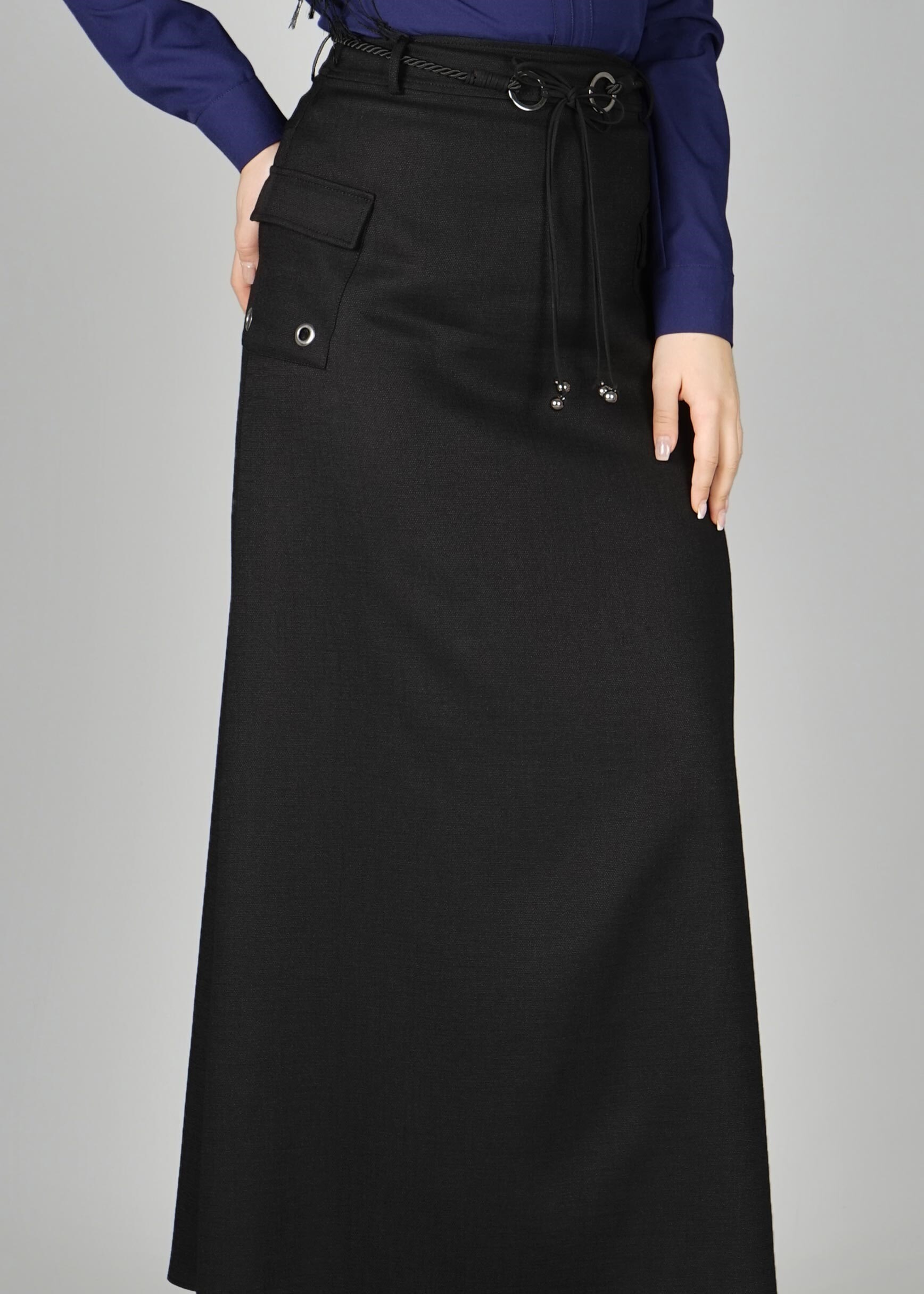 Tesettür giyim SİYAH KUŞGÖZÜ DETAYLI CEPLİ ETEK 6951 