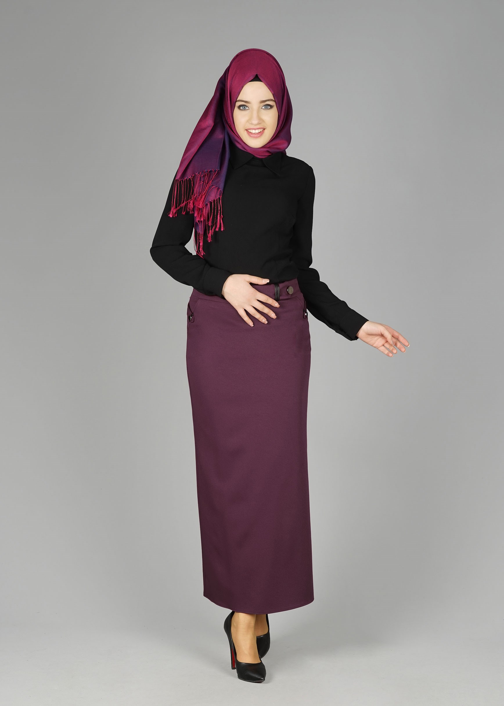 Tesettür giyim MÜRDÜM GİZLİ YIRTMAÇLI ETEK 6953