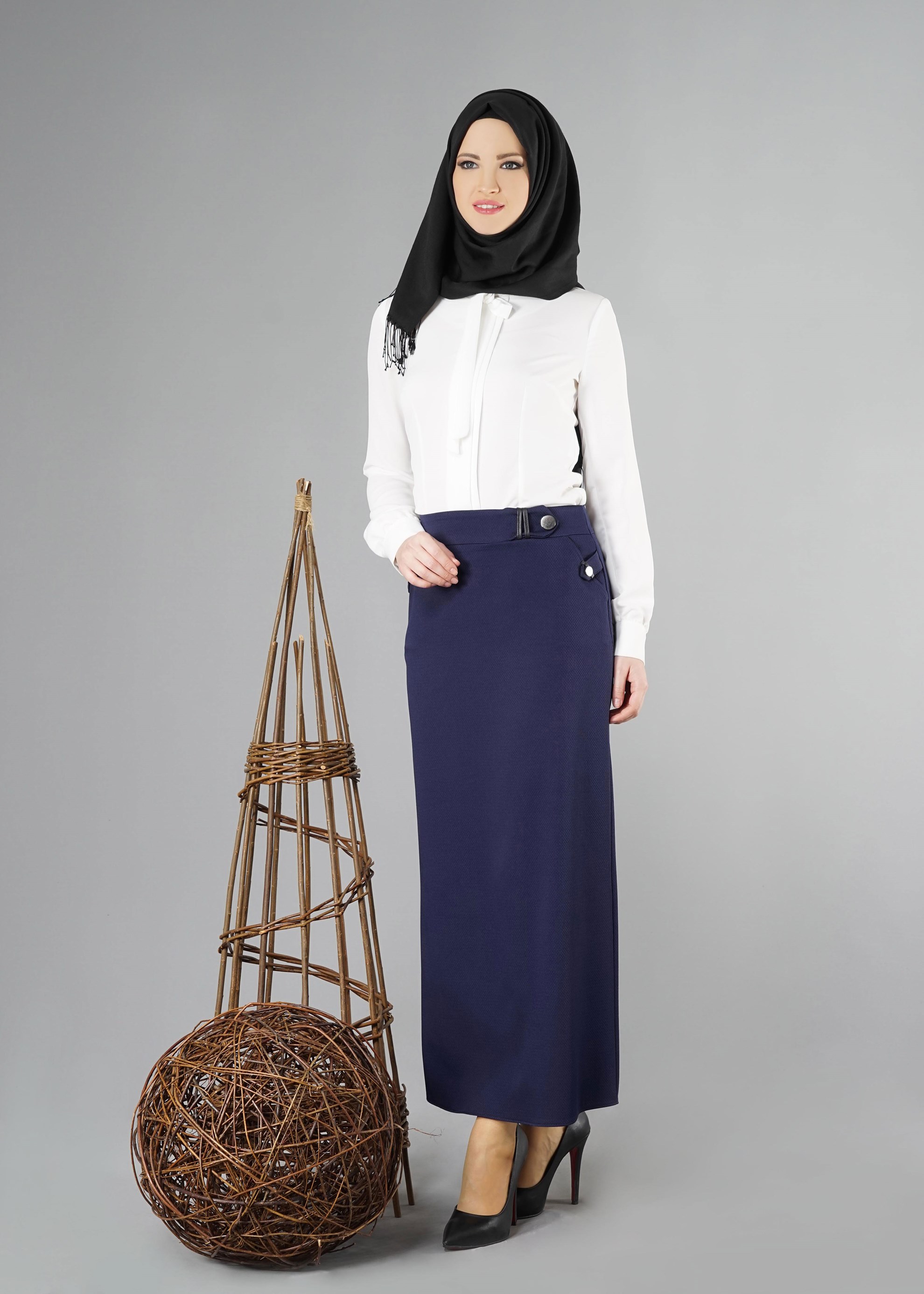 Tesettür giyim LACİVERT GİZLİ YIRTMAÇLI ETEK 6953