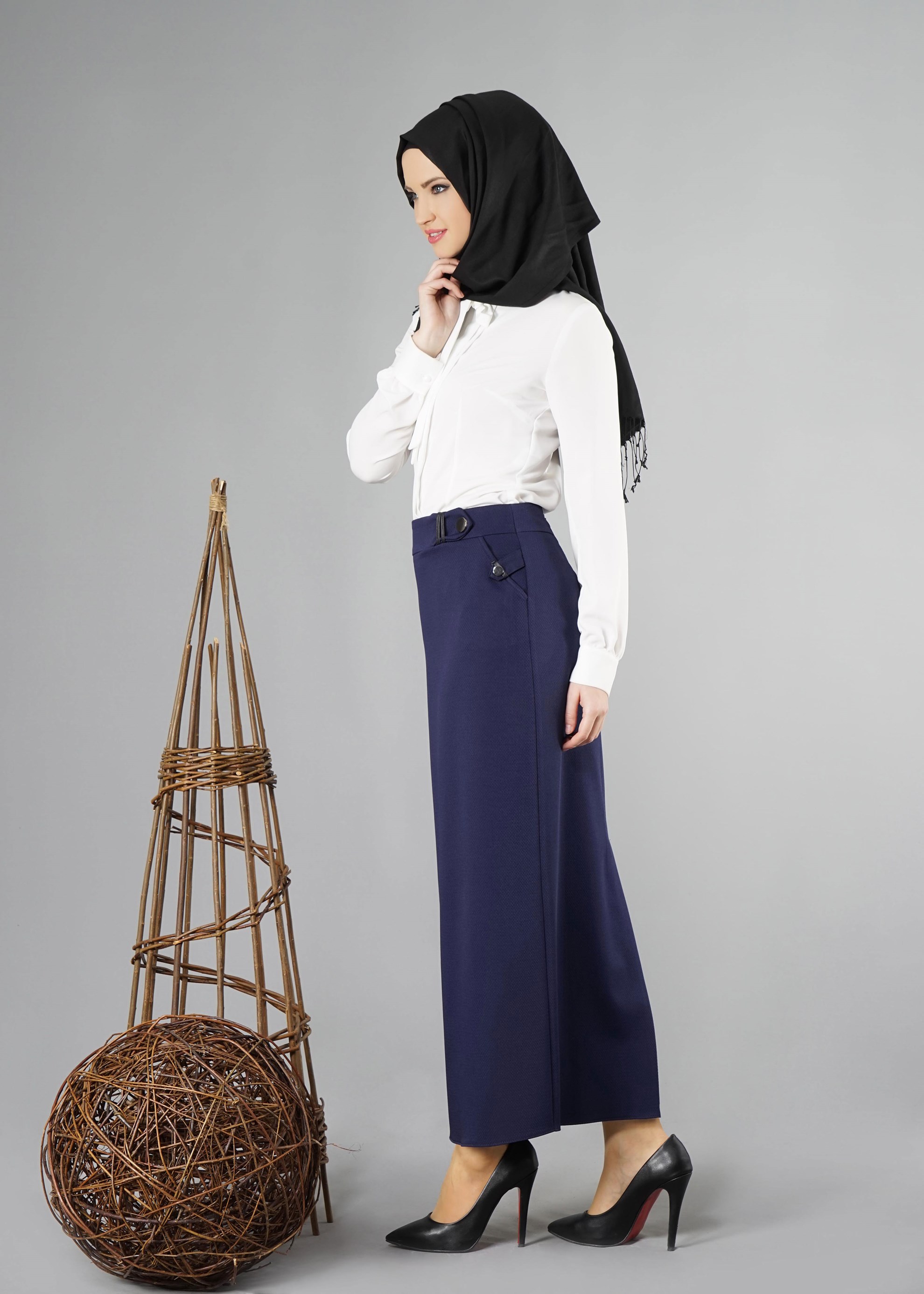 Tesettür giyim LACİVERT GİZLİ YIRTMAÇLI ETEK 6953