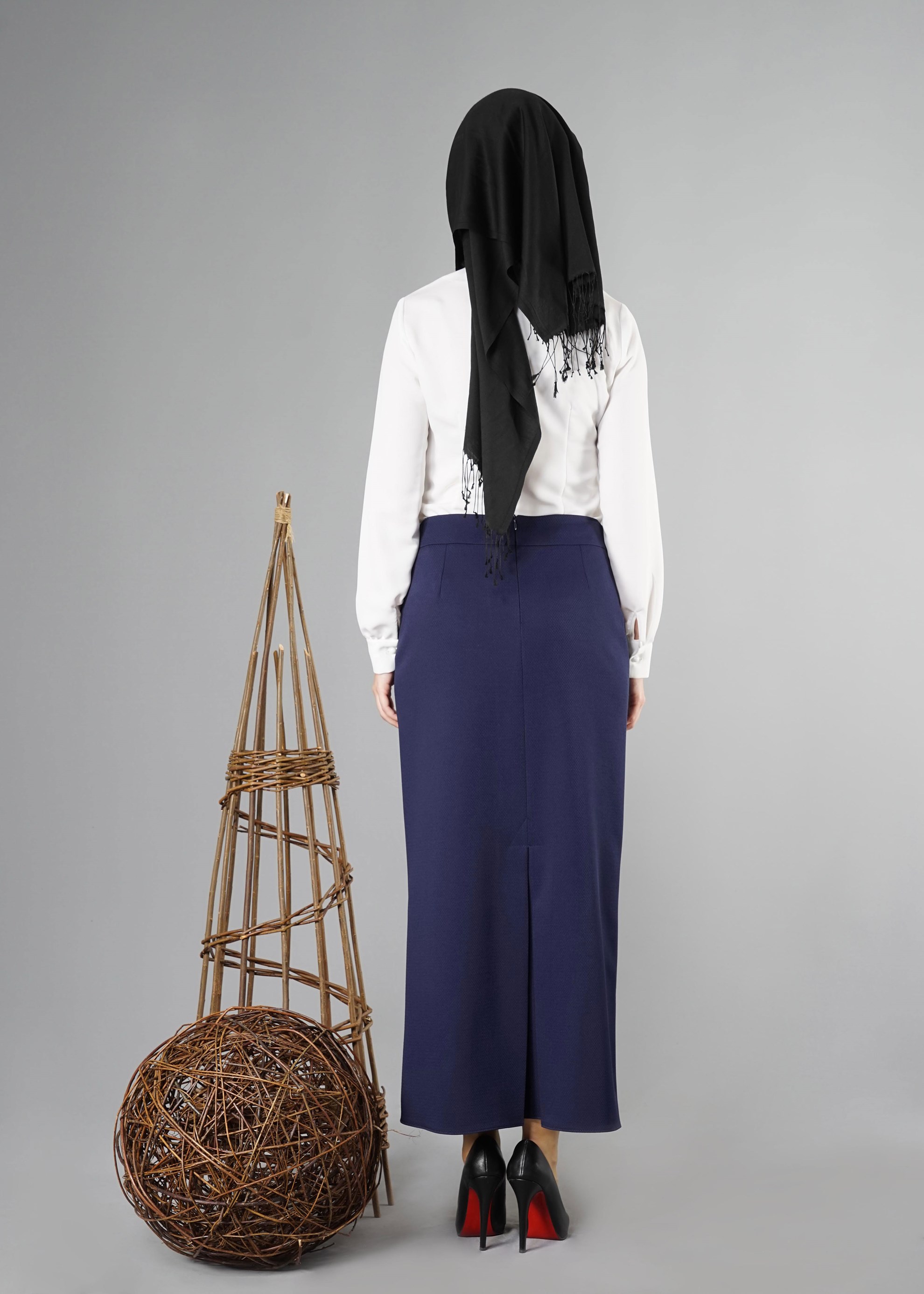 Tesettür giyim LACİVERT GİZLİ YIRTMAÇLI ETEK 6953