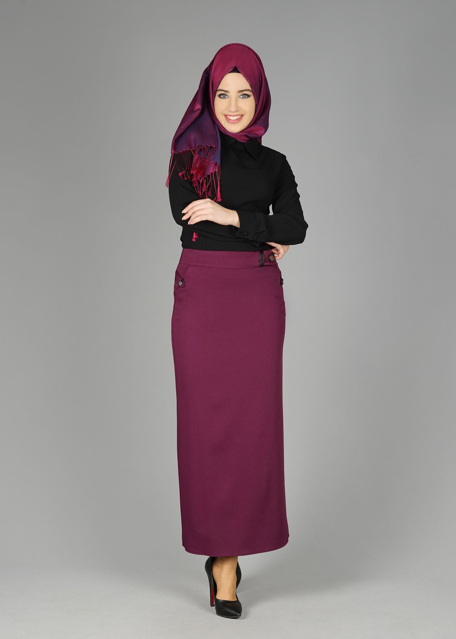 Tesettür giyim MOR GİZLİ YIRTMAÇLI ETEK 6953